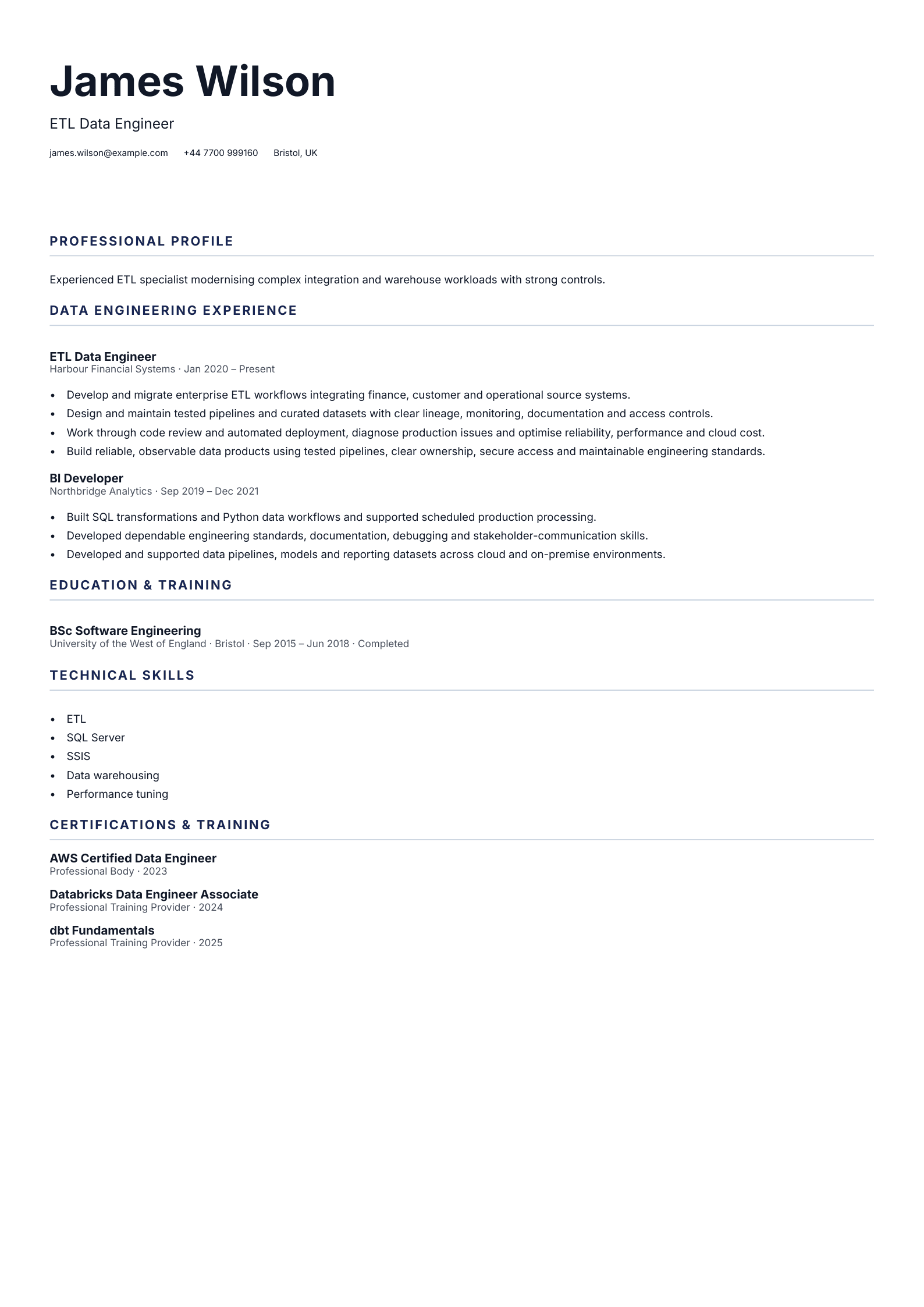 ETL Data Engineer CV template