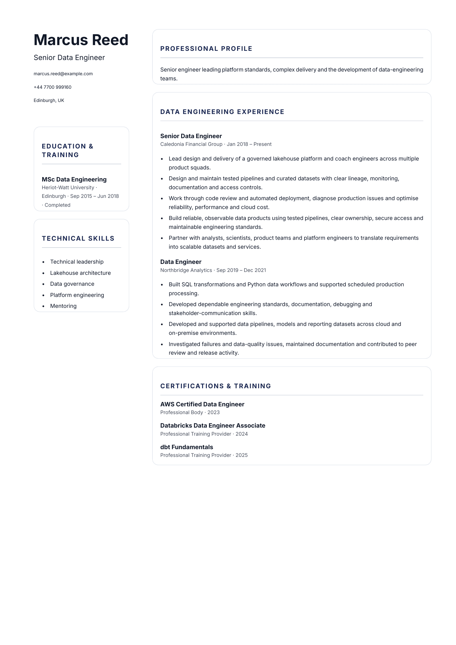 Senior Data Engineer CV template