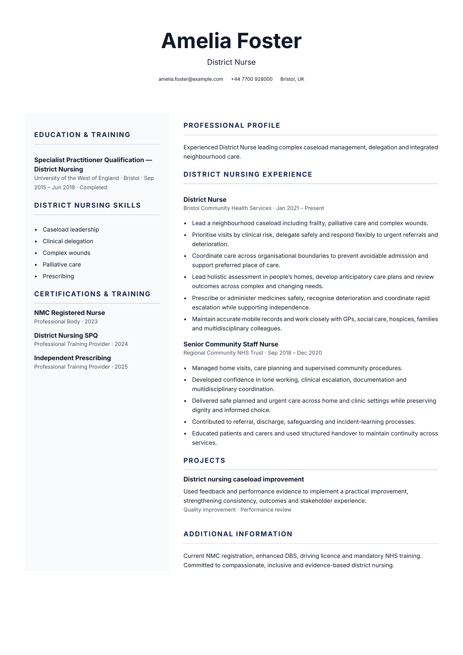 District nurse CV