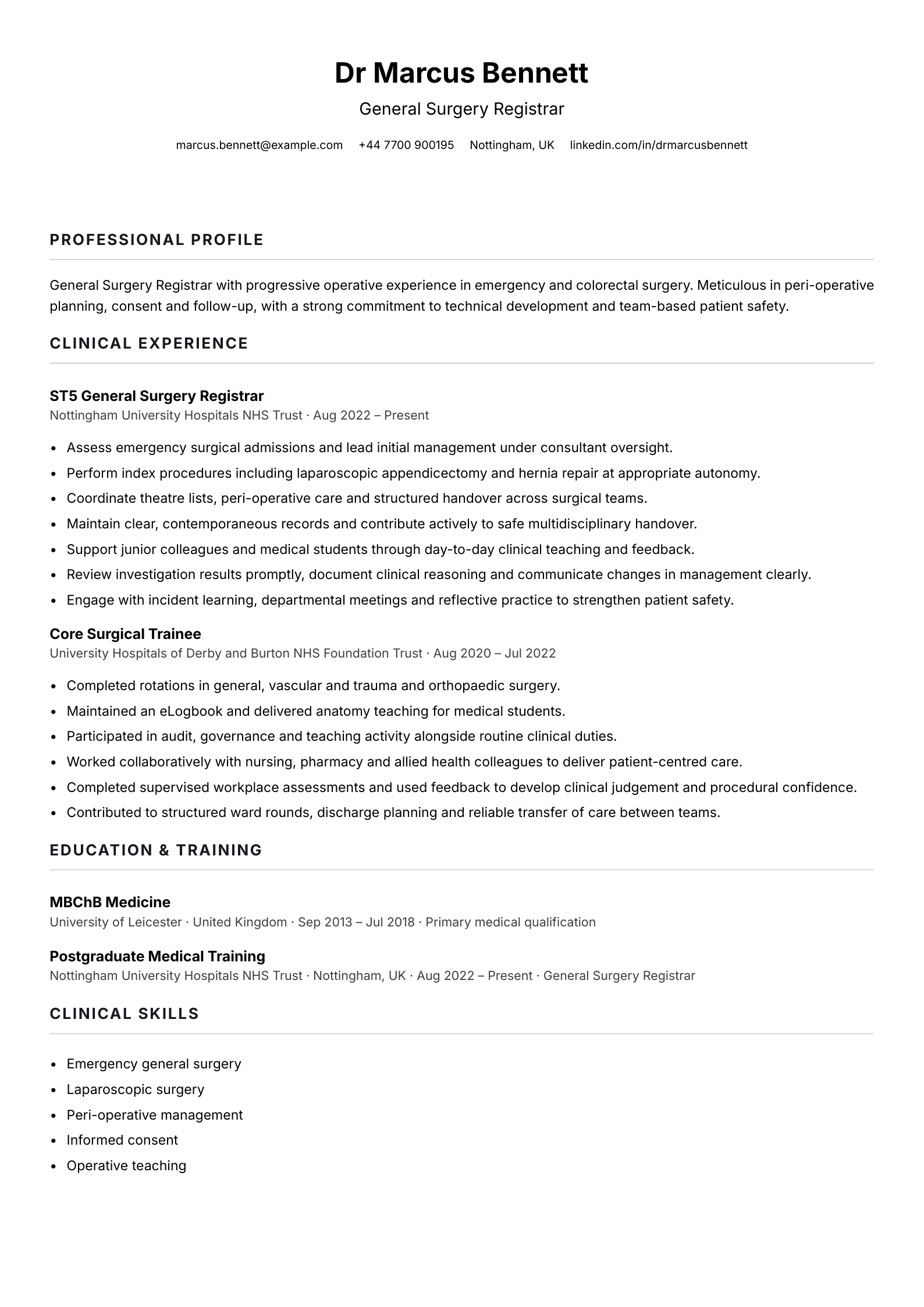 Surgical Doctor CV template