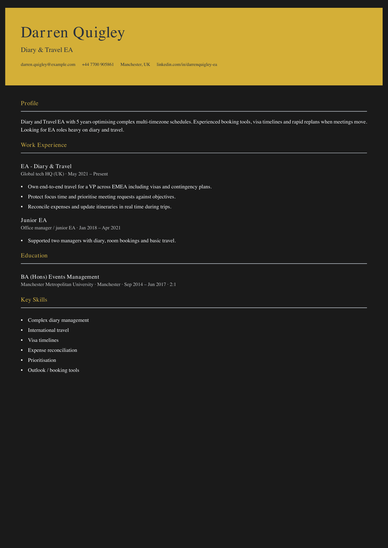 diary travel executive assistant cv template