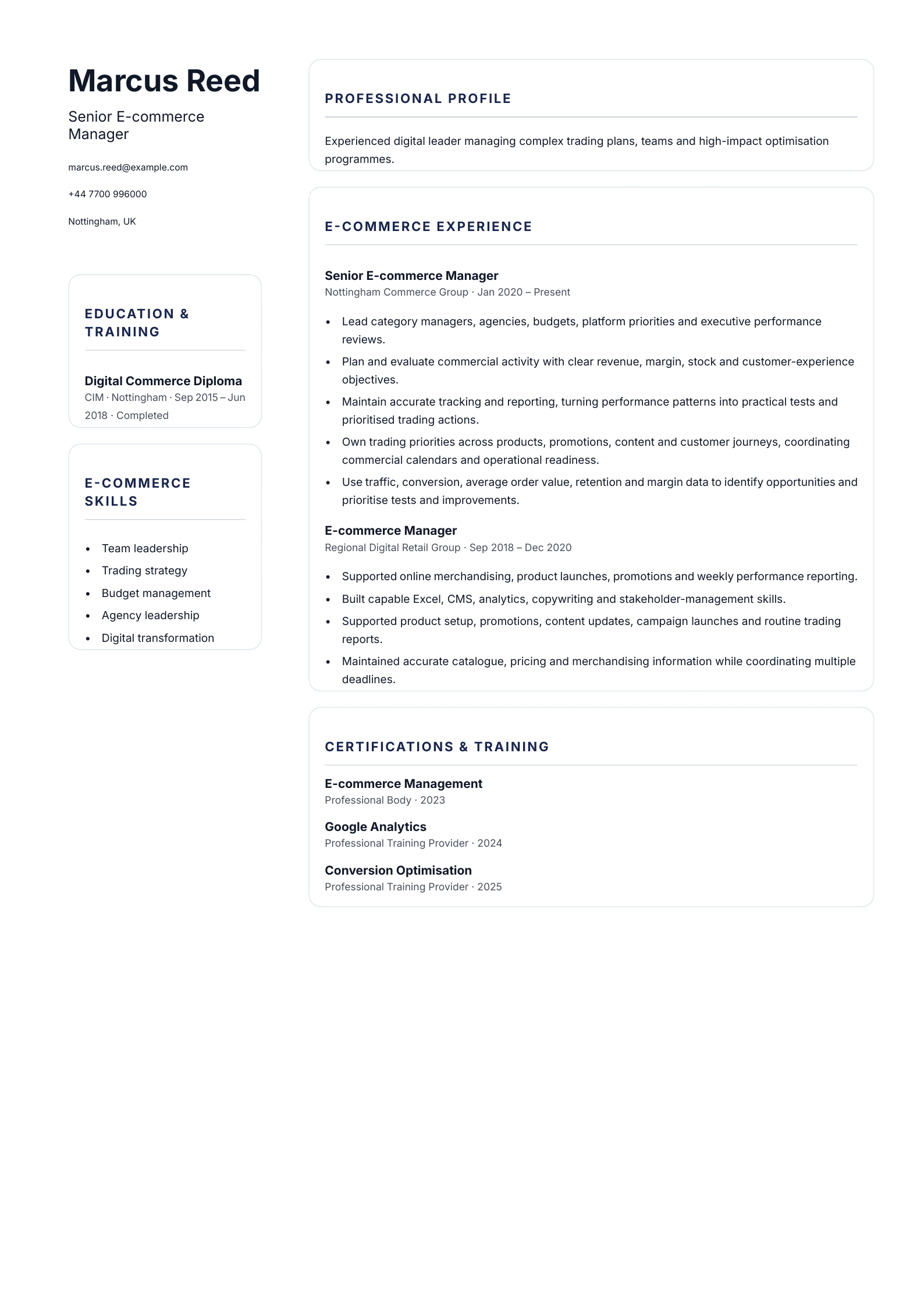 Senior E-commerce Manager CV template