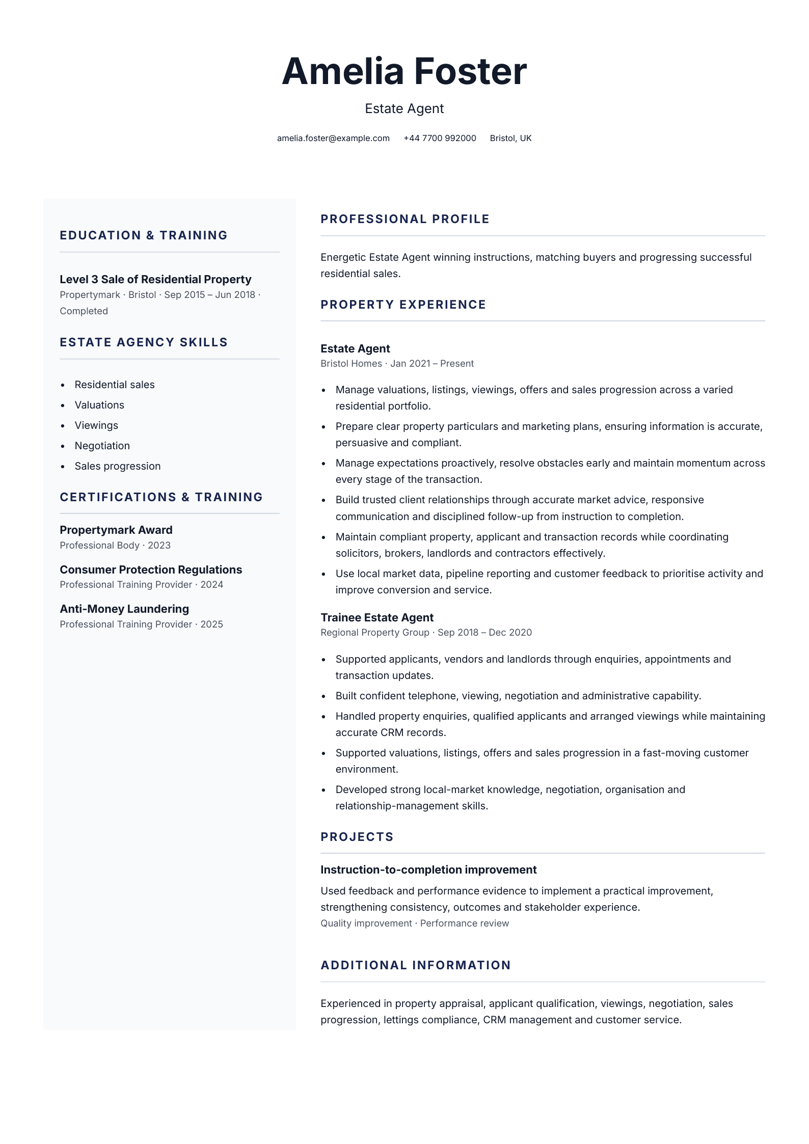Estate agent CV