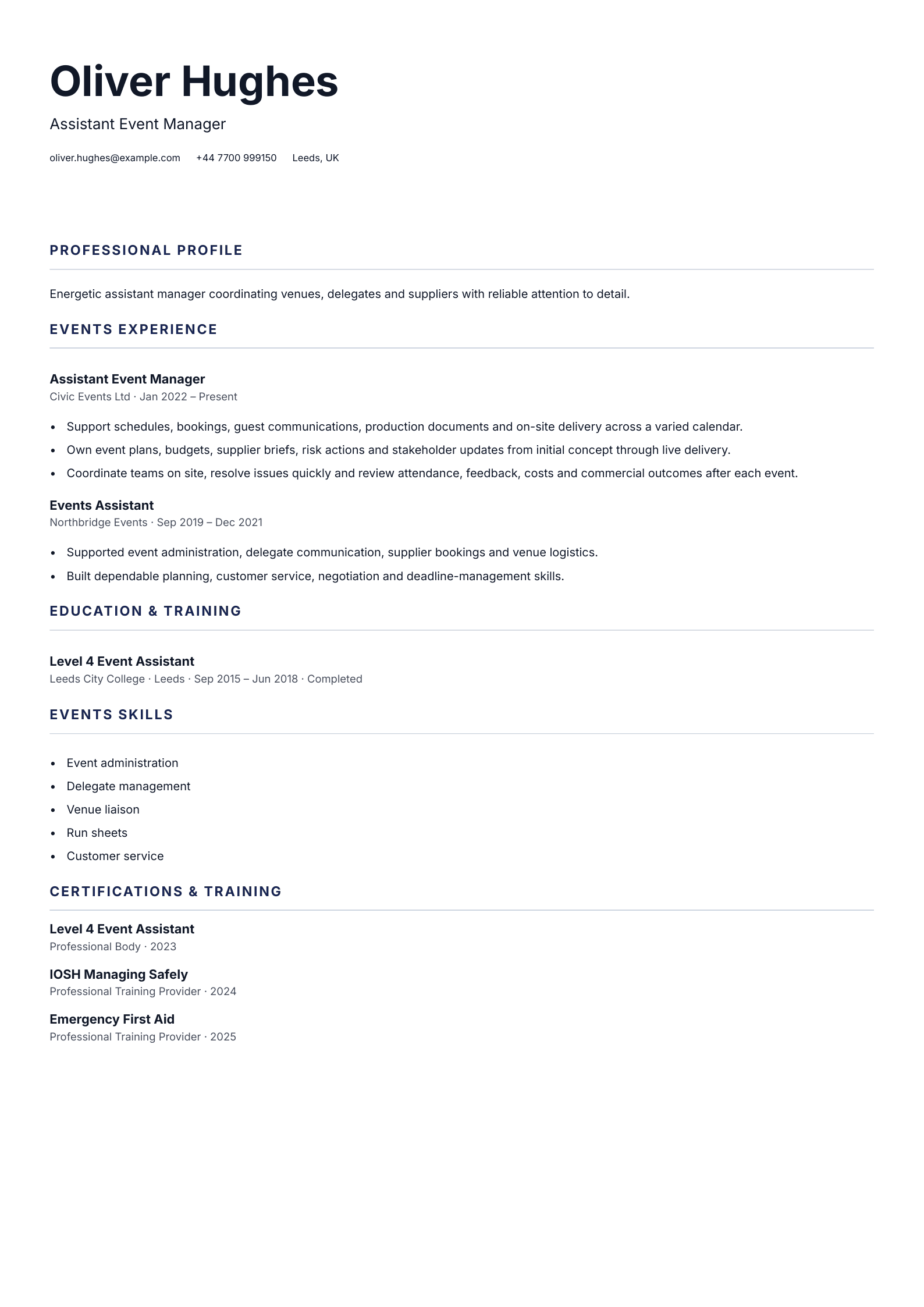 Assistant Event Manager CV template