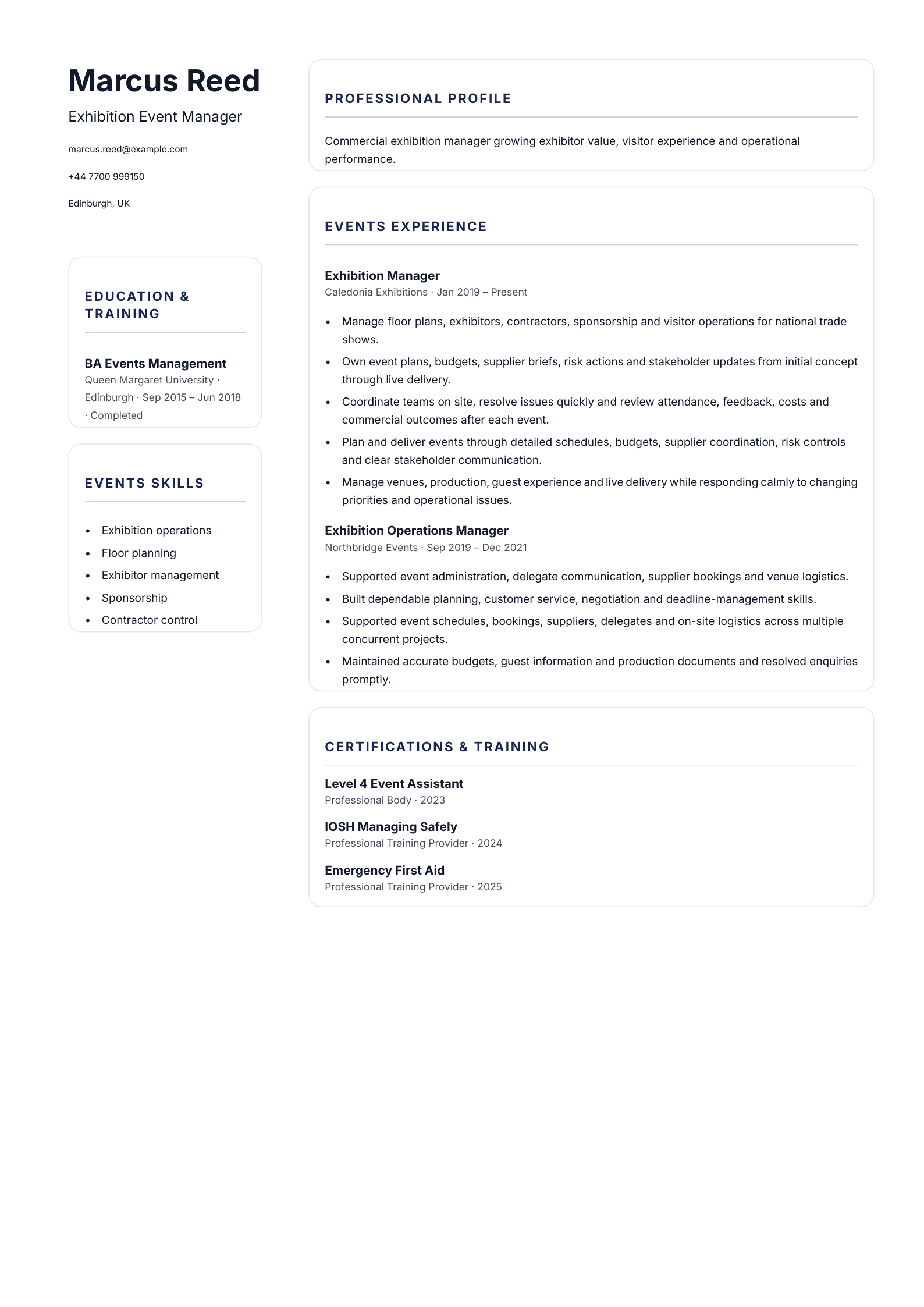 Exhibition Event Manager CV template