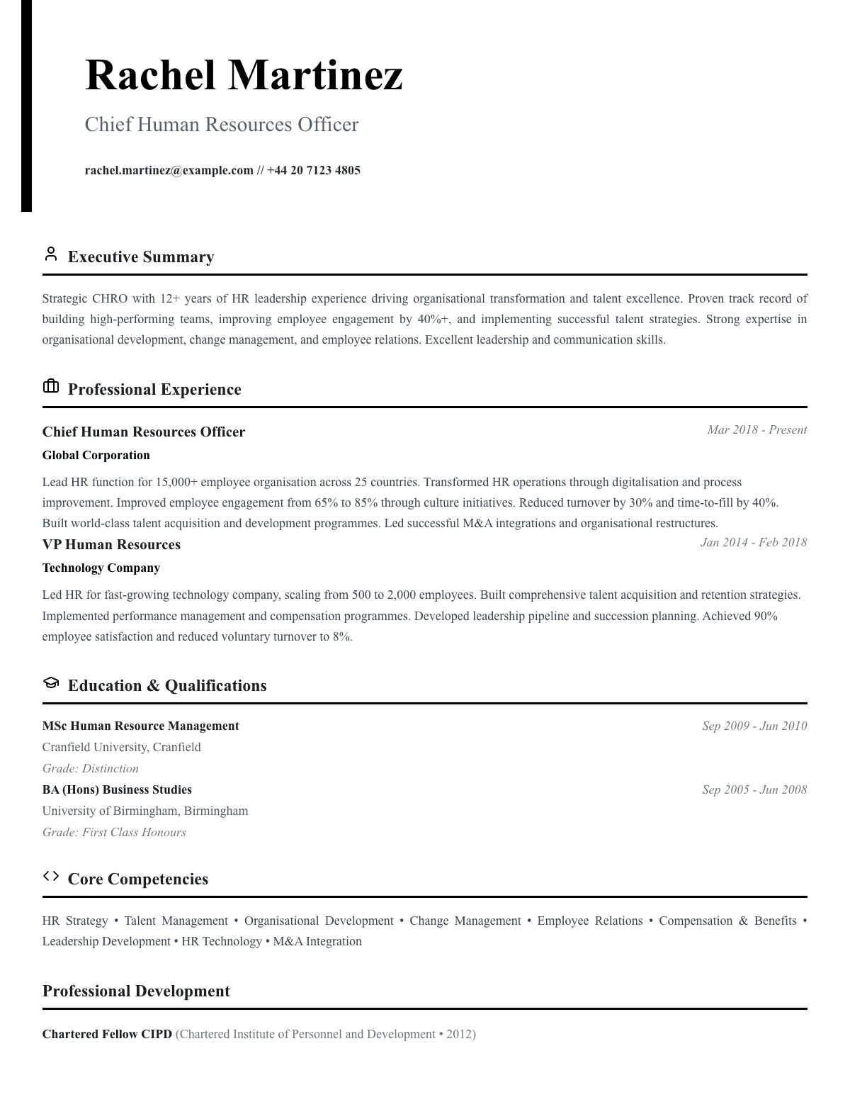 free executive cv template chief officer
