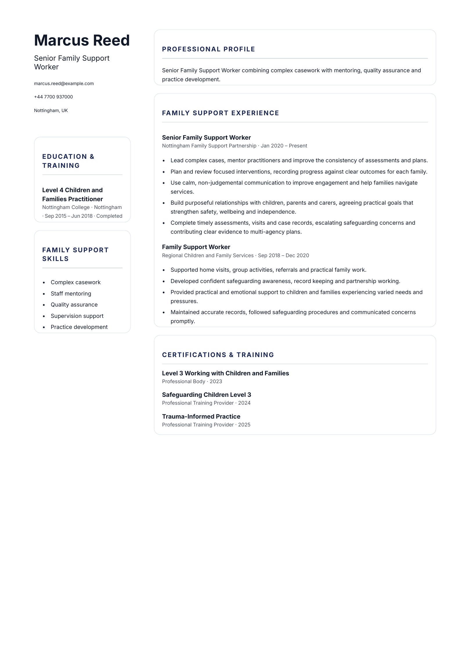 Senior Family Support Worker CV template