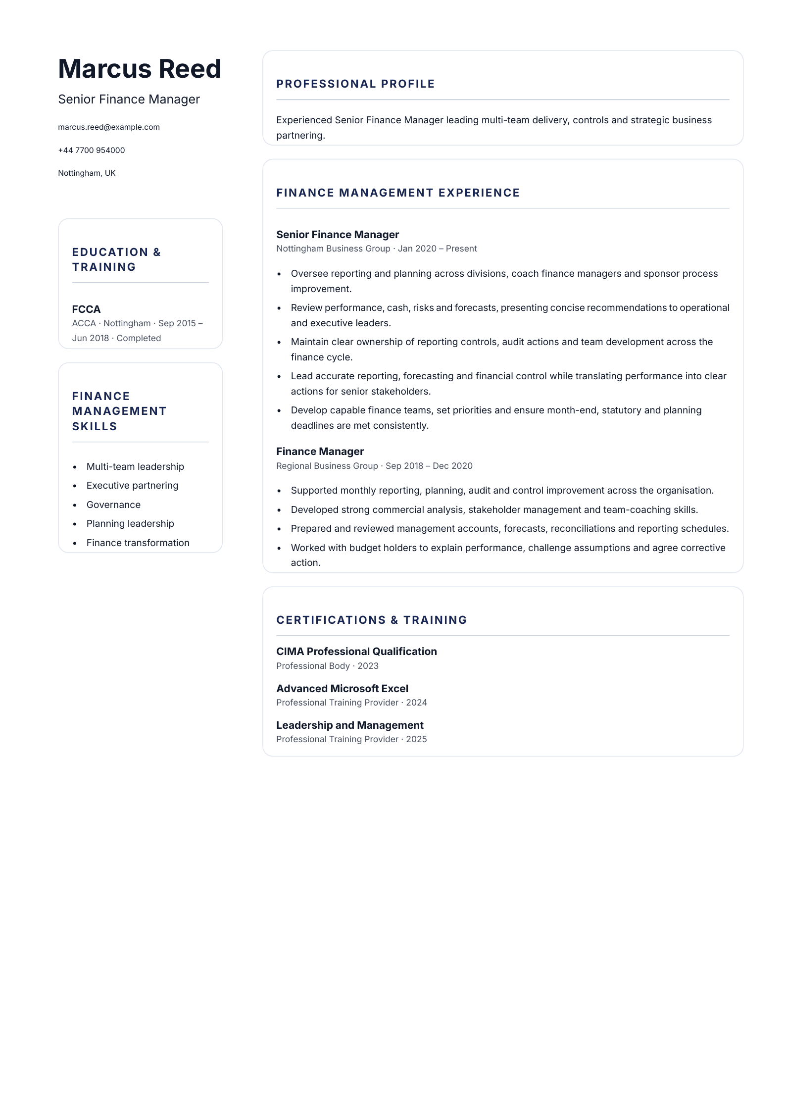 Senior Finance Manager CV template