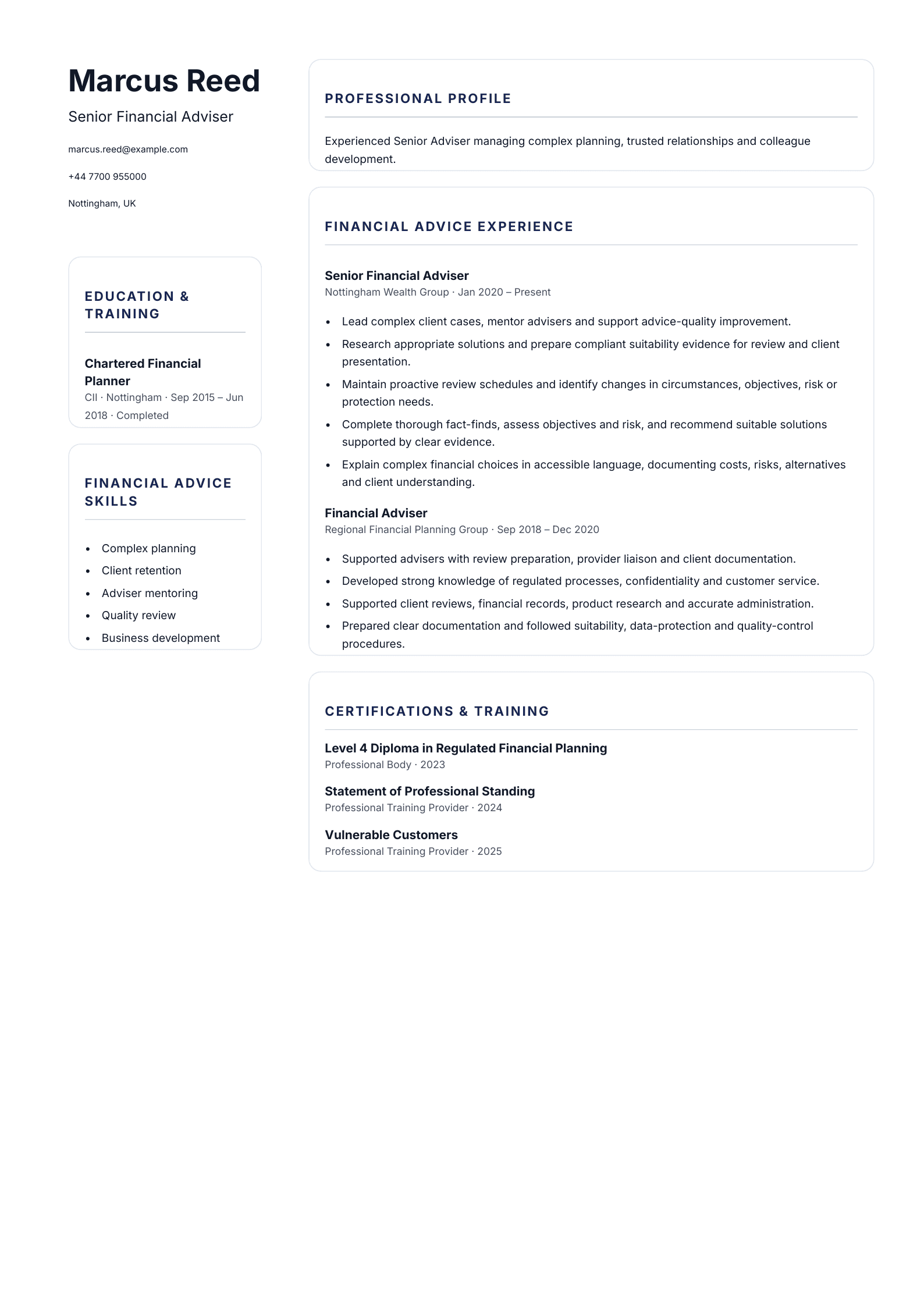 Senior Financial Adviser CV template