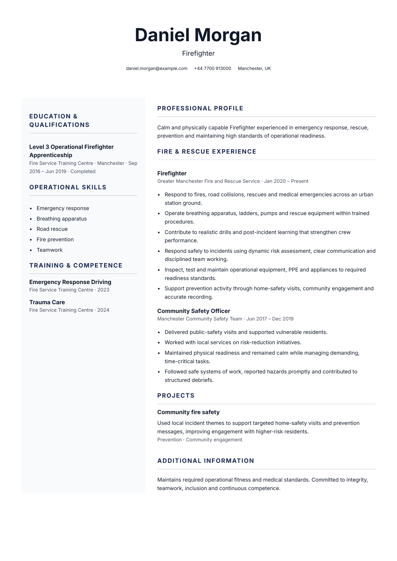 Firefighter CV