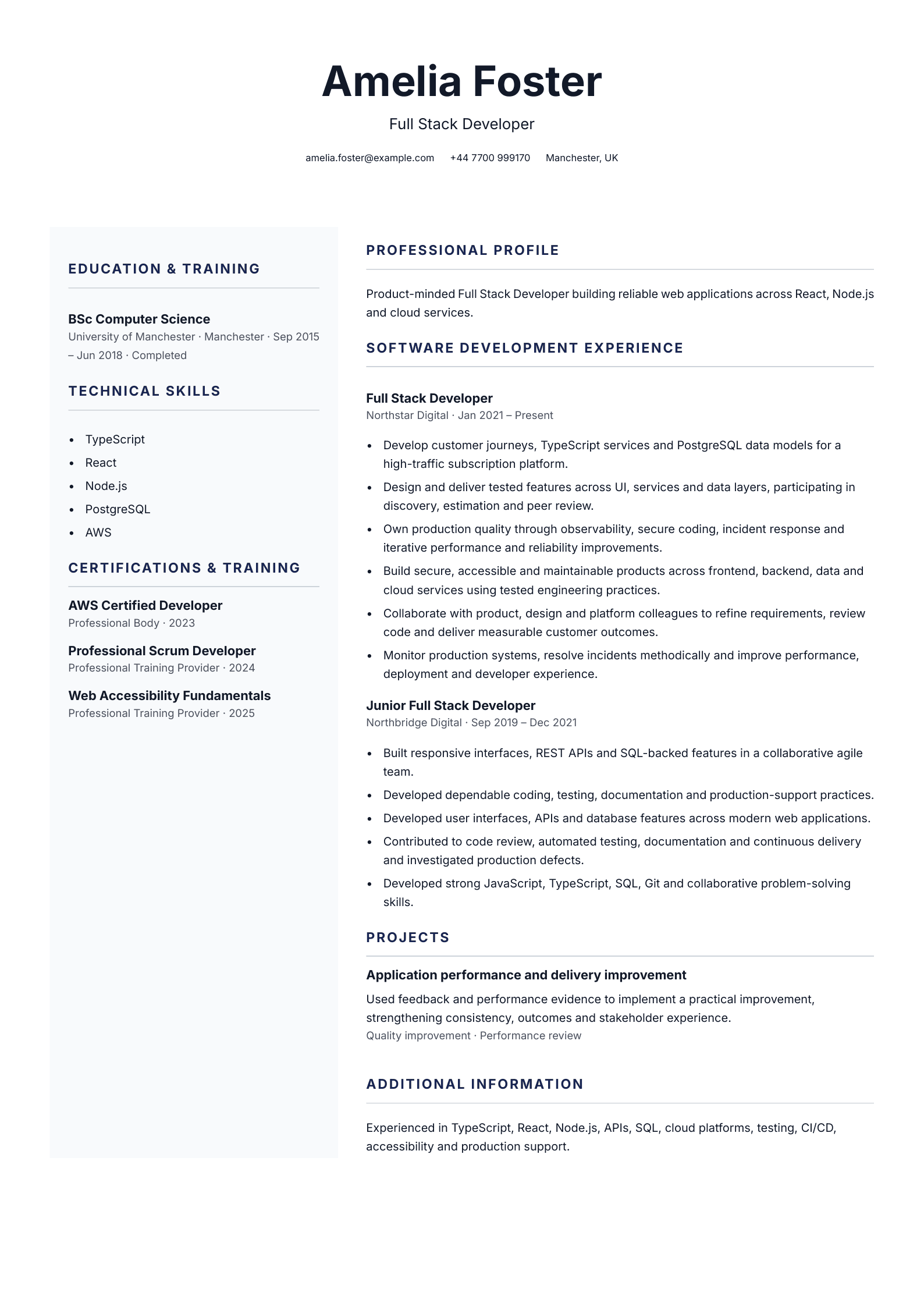Full stack developer CV