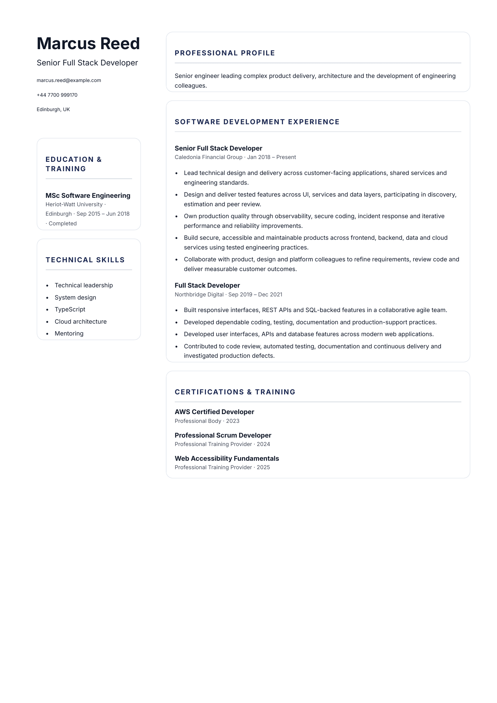 Senior Full Stack Developer CV template