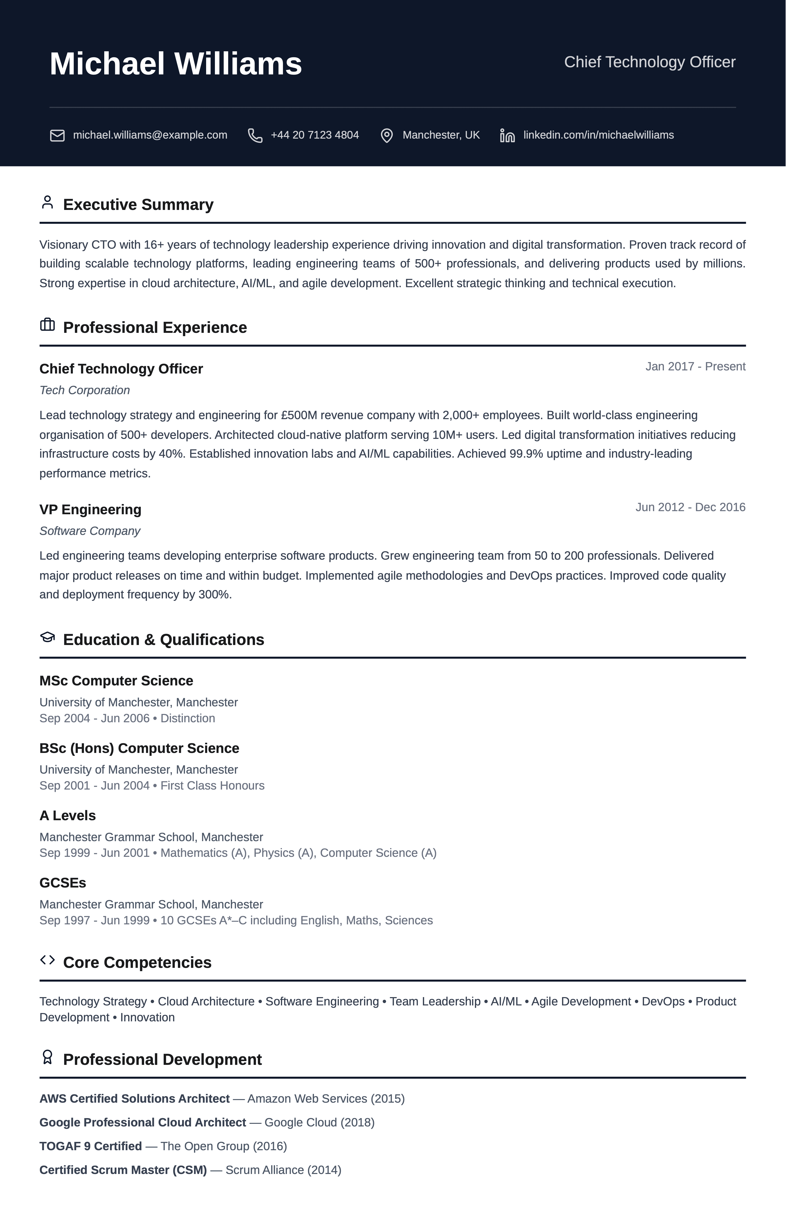 free cv template global leader