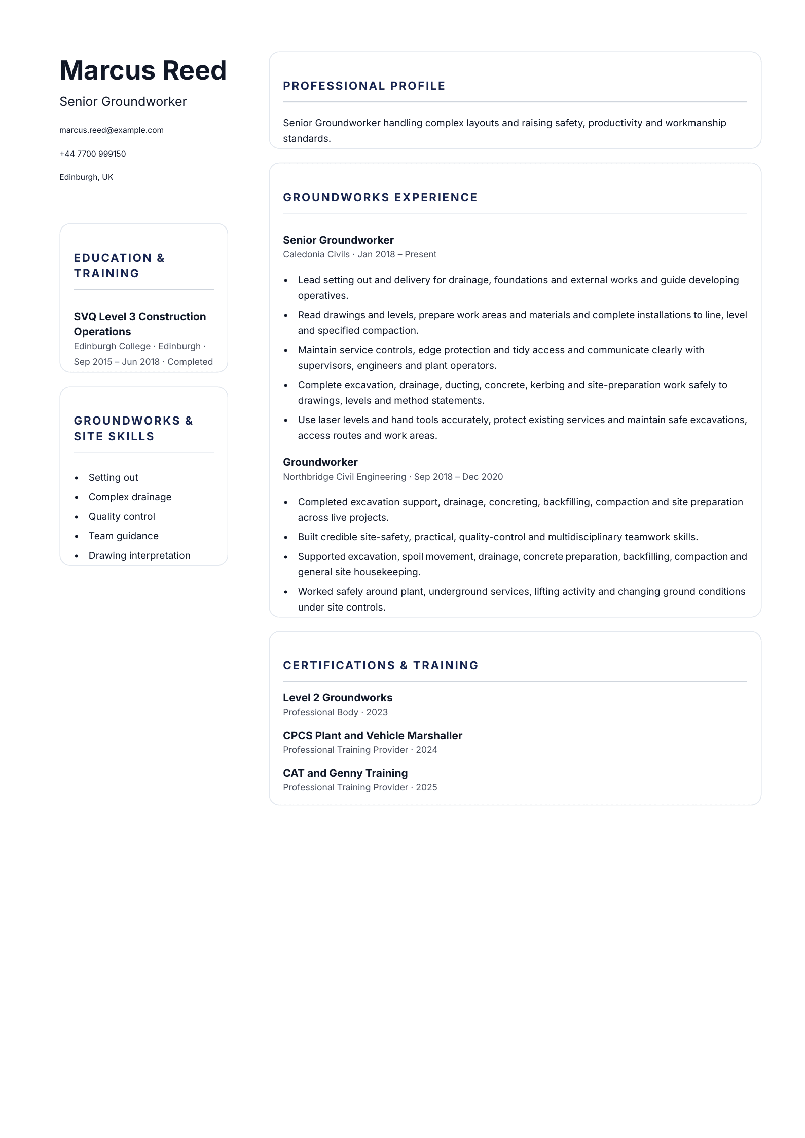Senior Groundworker CV template