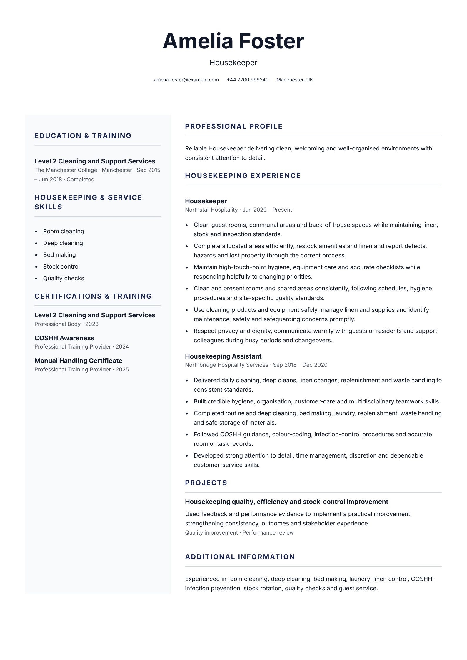 Housekeeper CV
