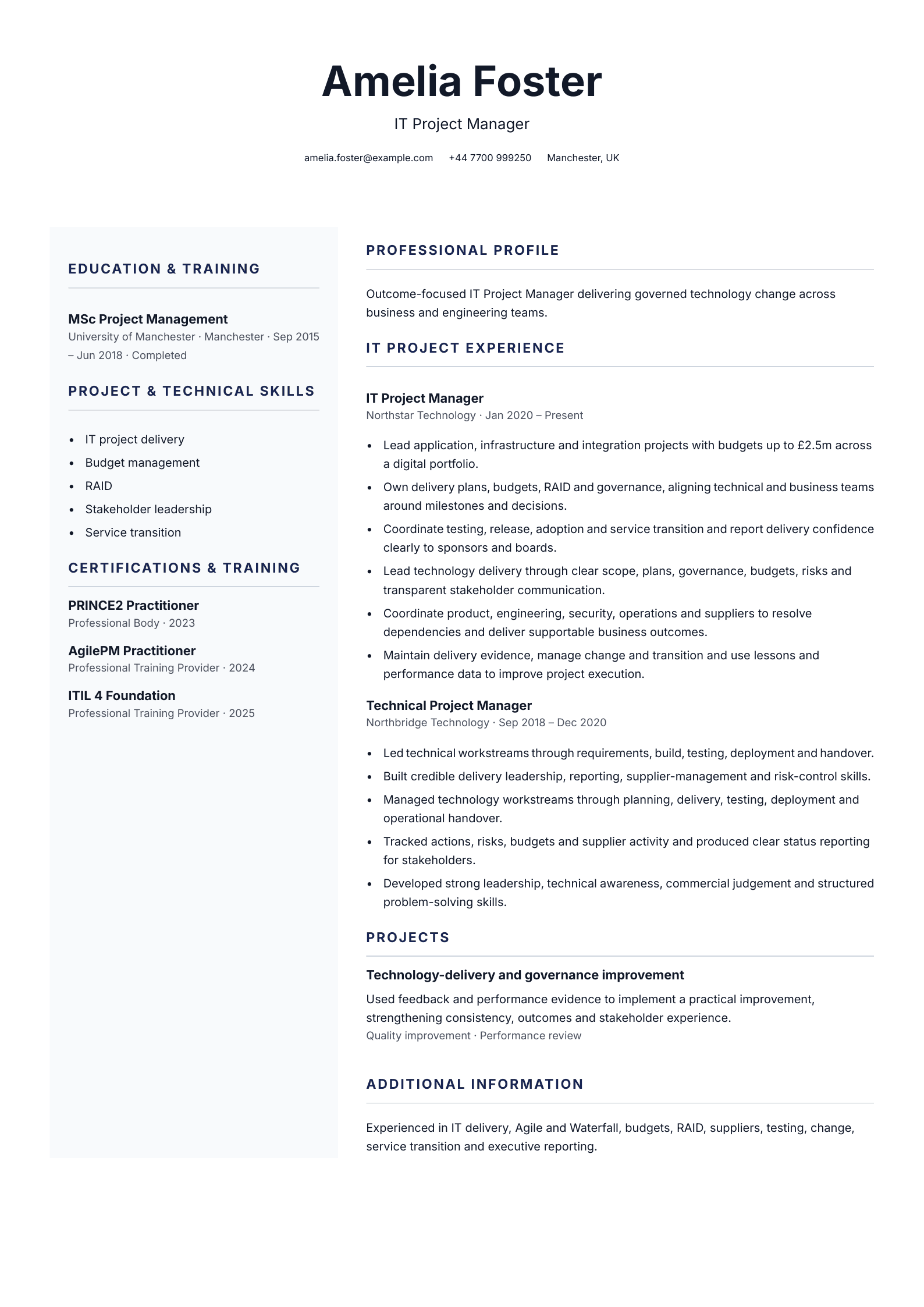 IT project manager CV