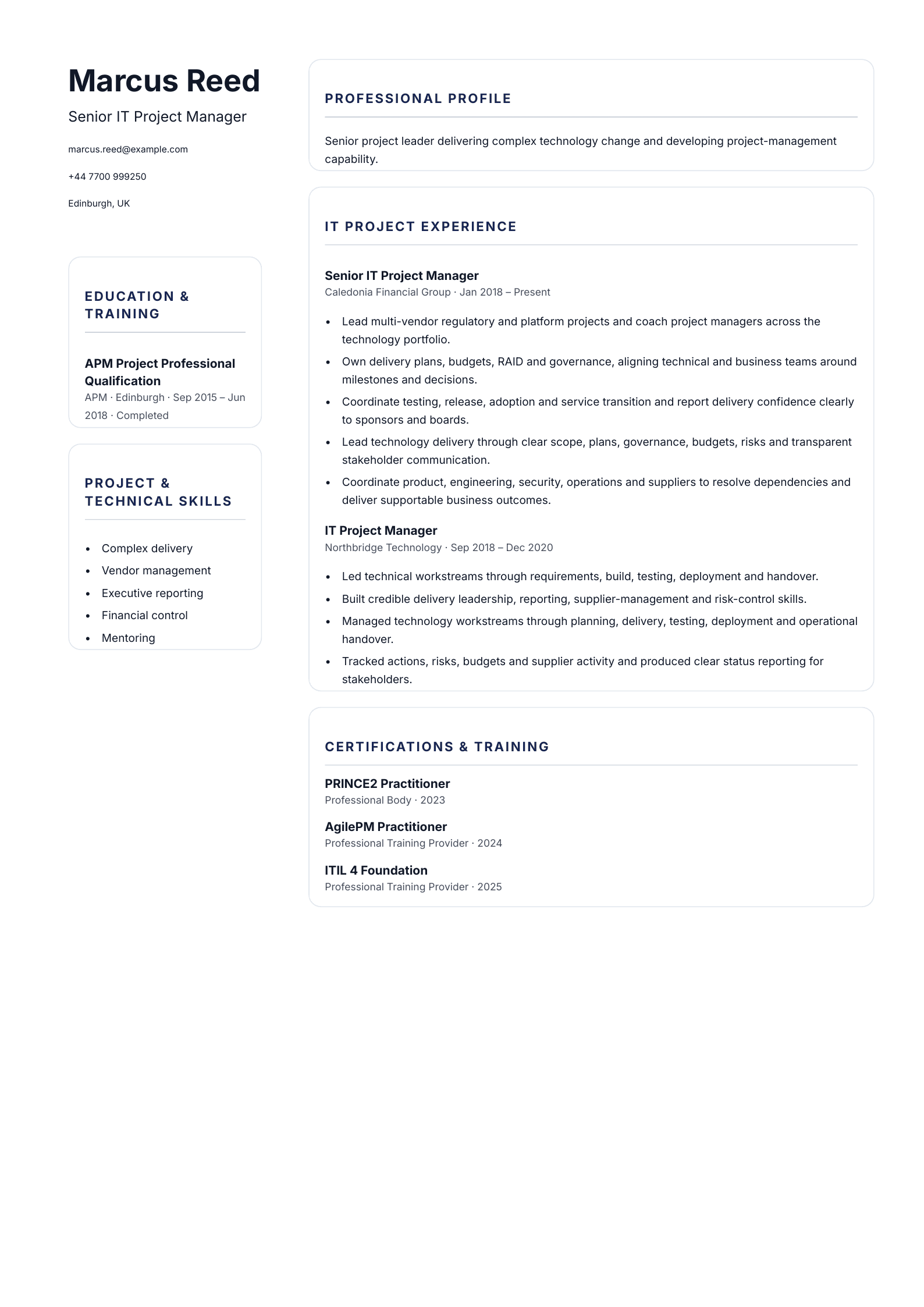 Senior IT Project Manager CV template