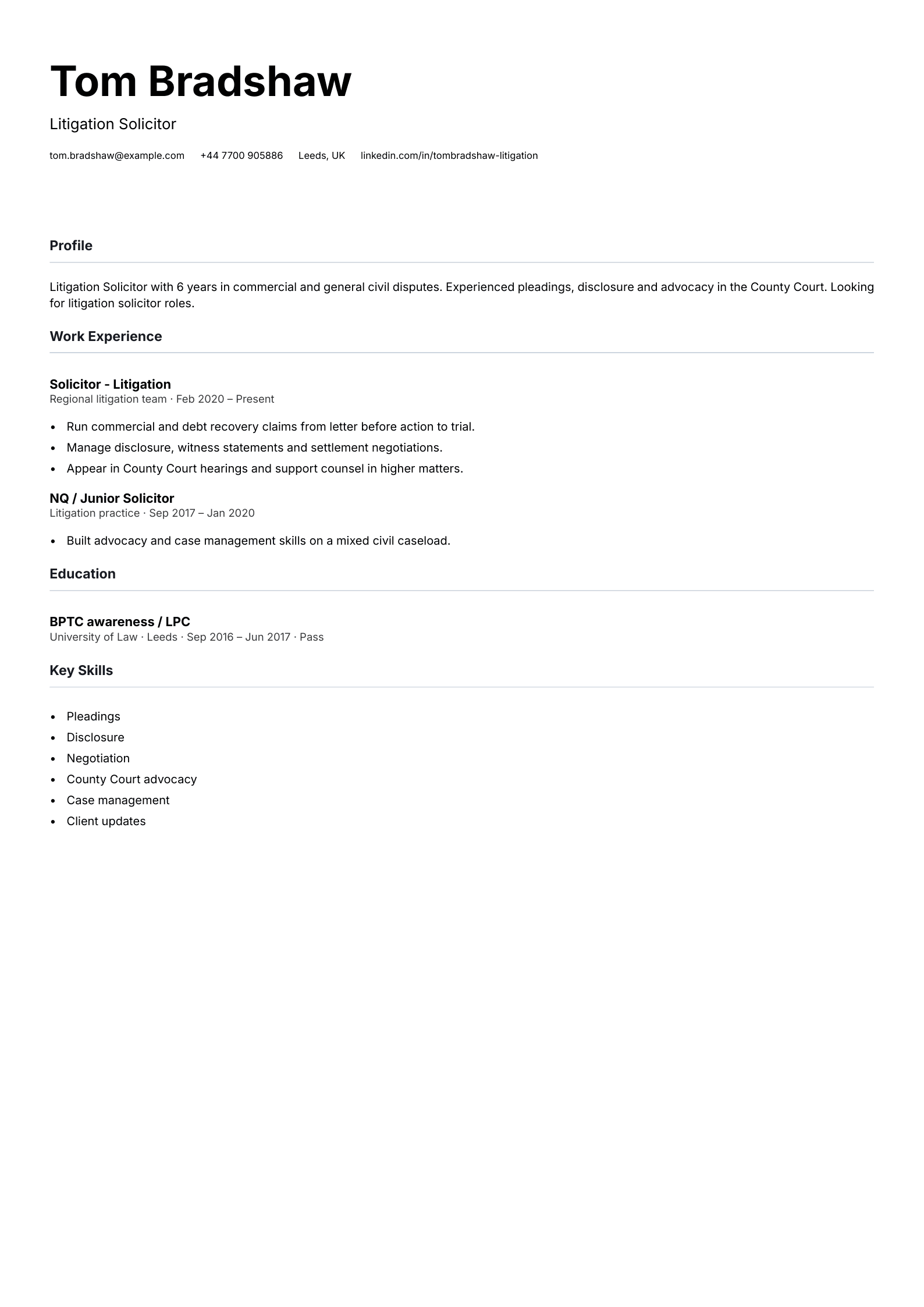 free legal cv template litigation solicitor