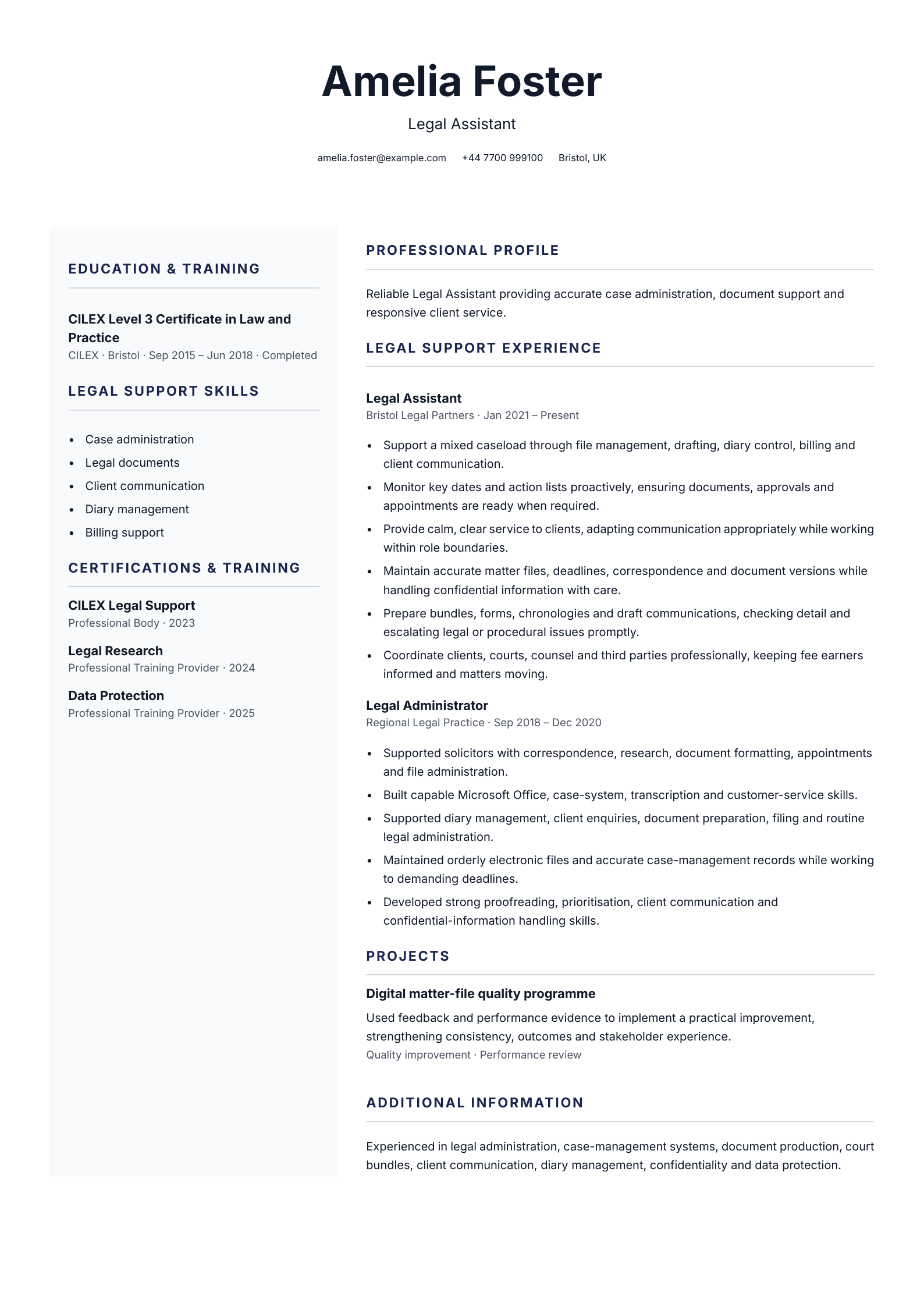 Legal assistant CV