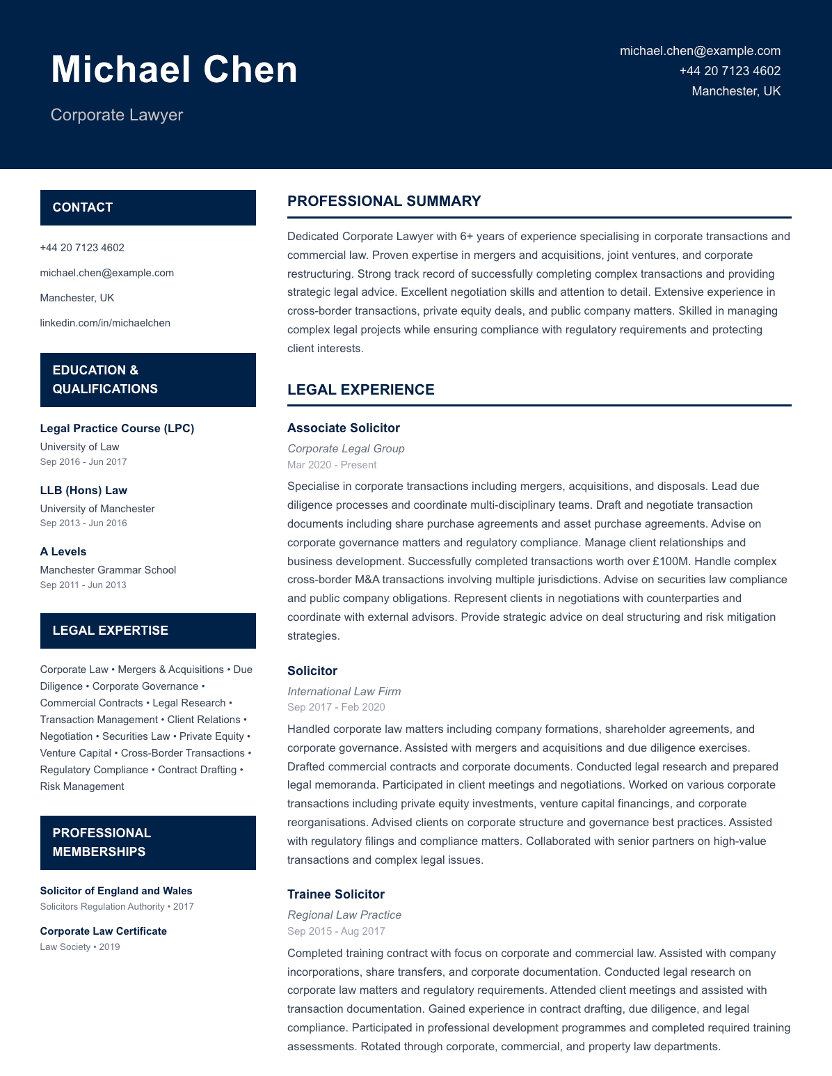 Legal CV template