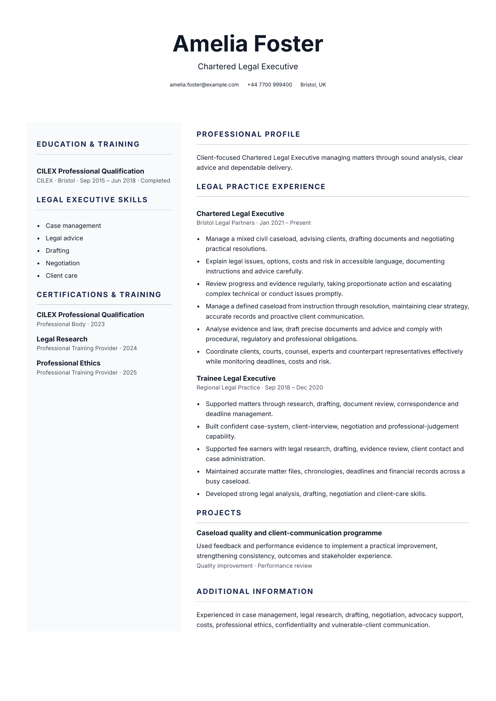 Legal executive CV