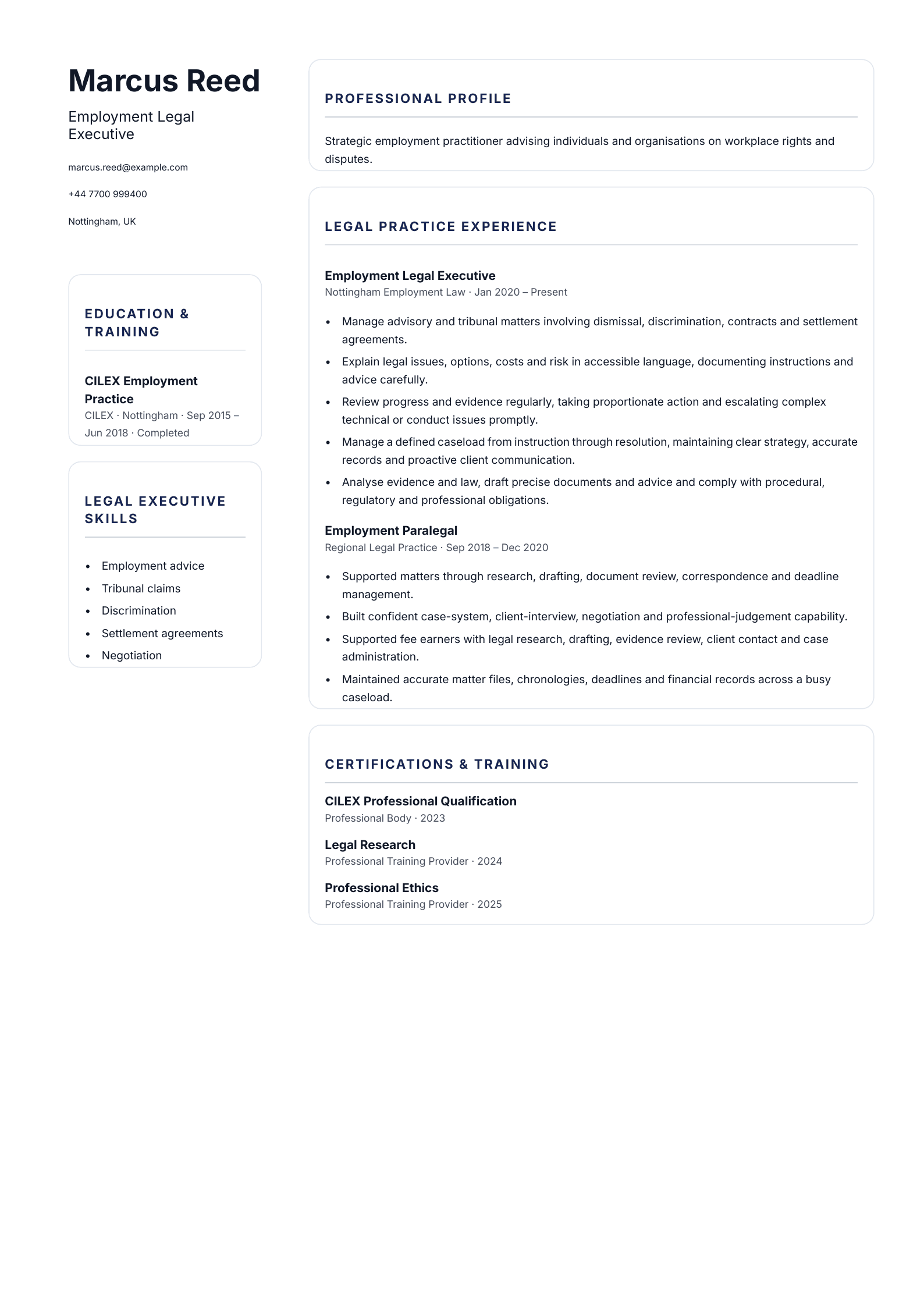 Employment Legal Executive CV template