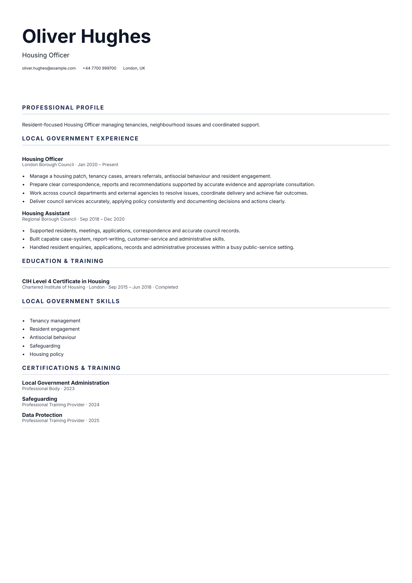 Housing Officer CV template