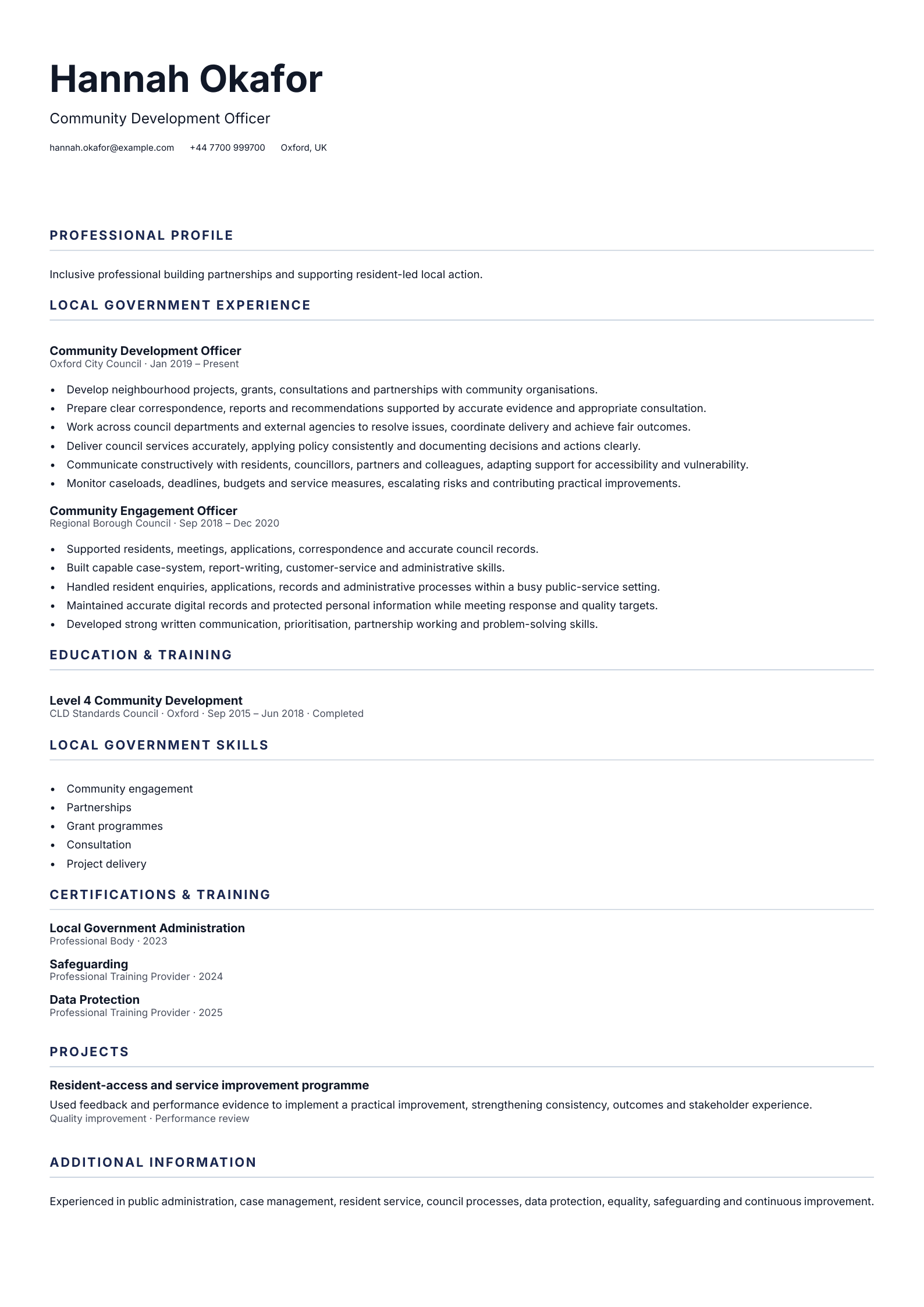 Community Development Officer CV template