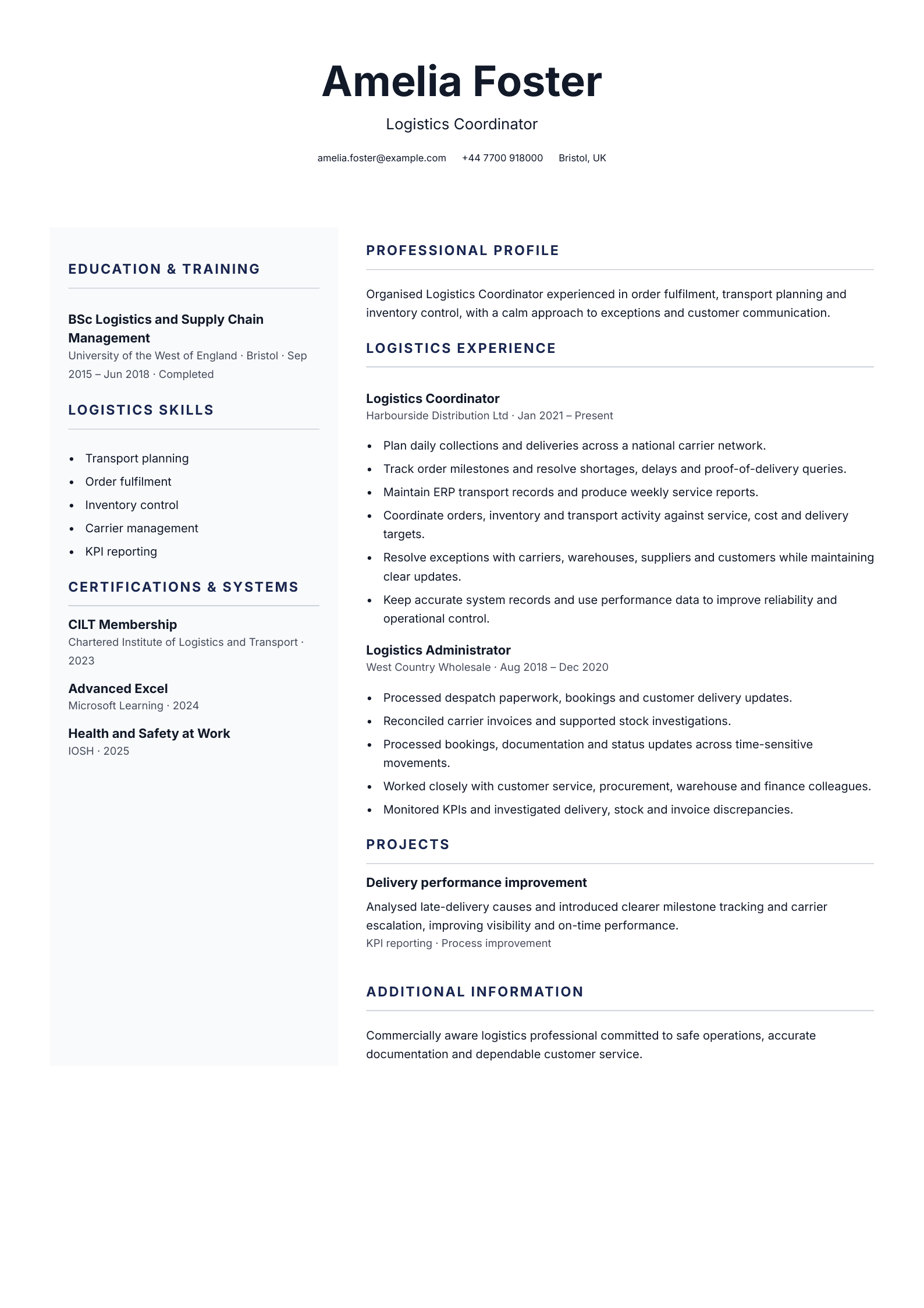 Logistics coordinator CV
