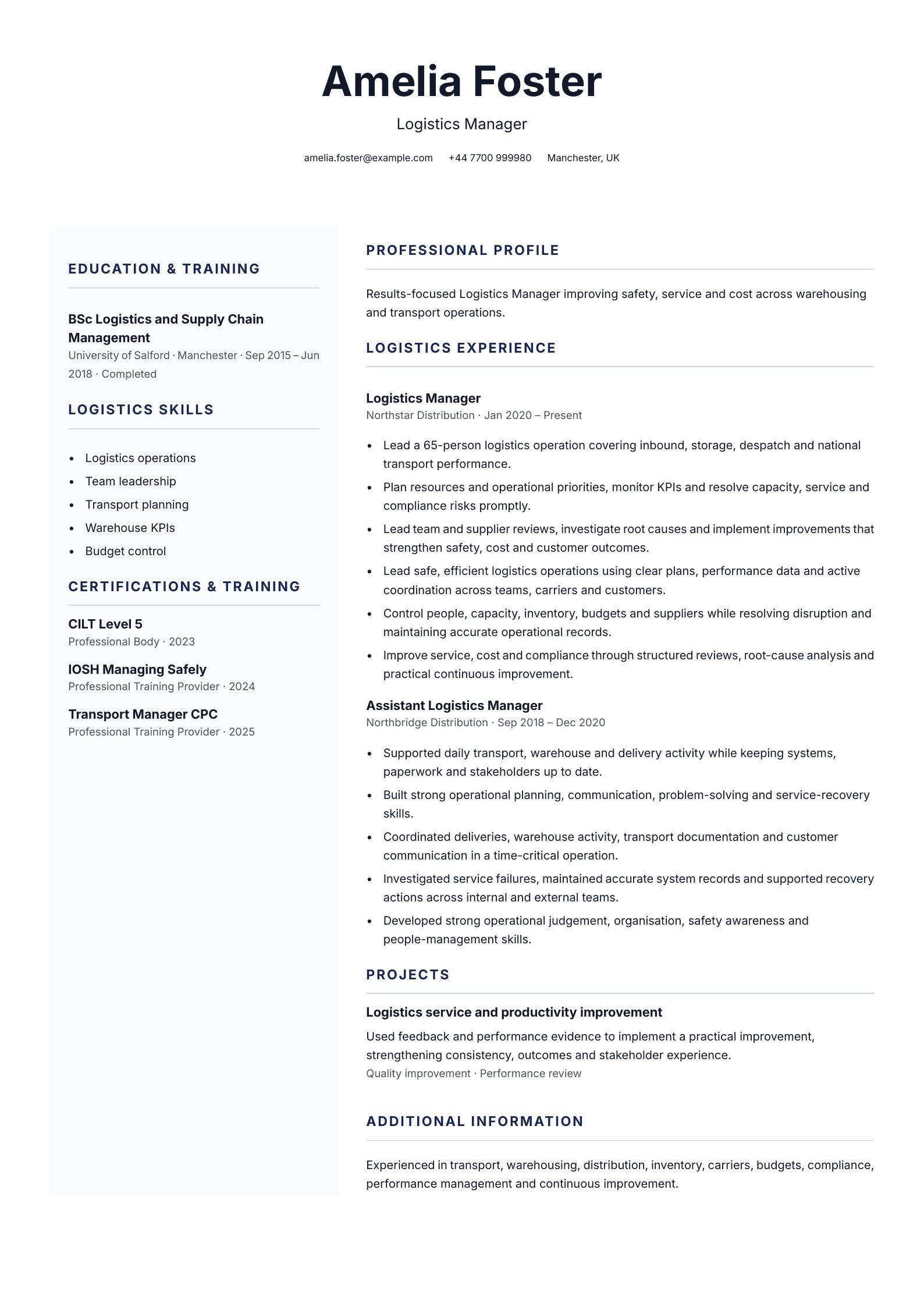 Logistics manager CV