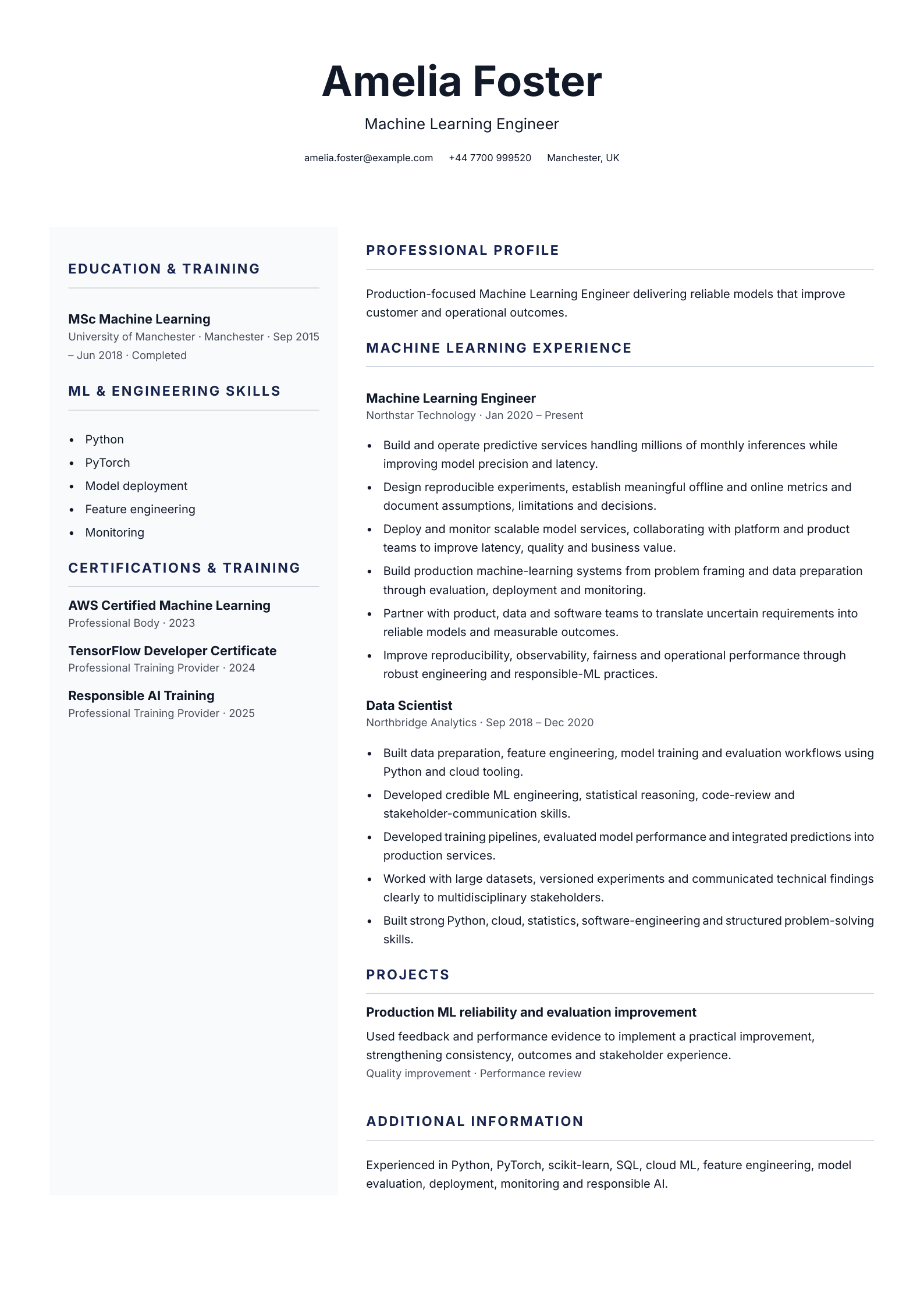 Machine learning engineer CV