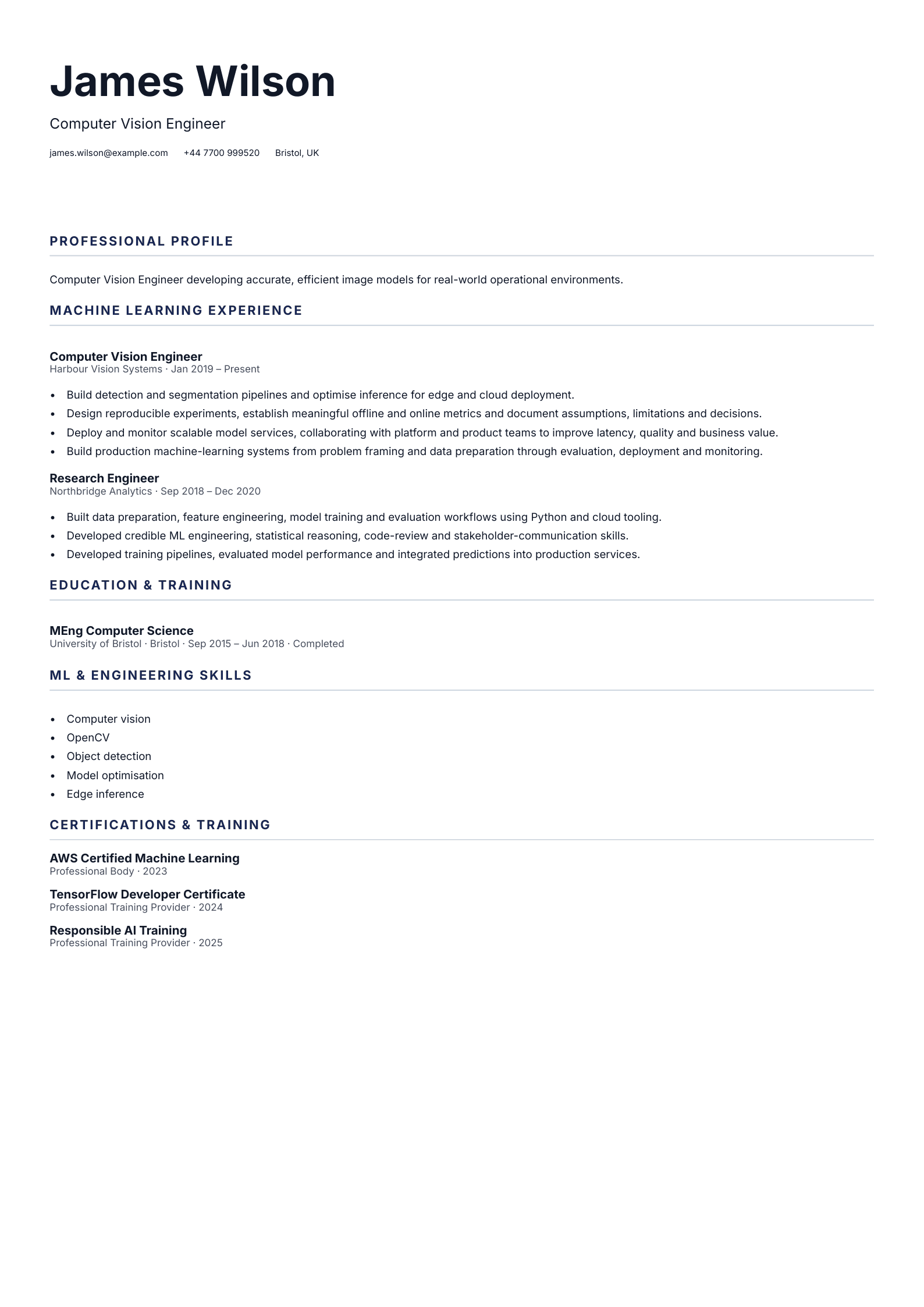 Computer Vision Engineer CV template