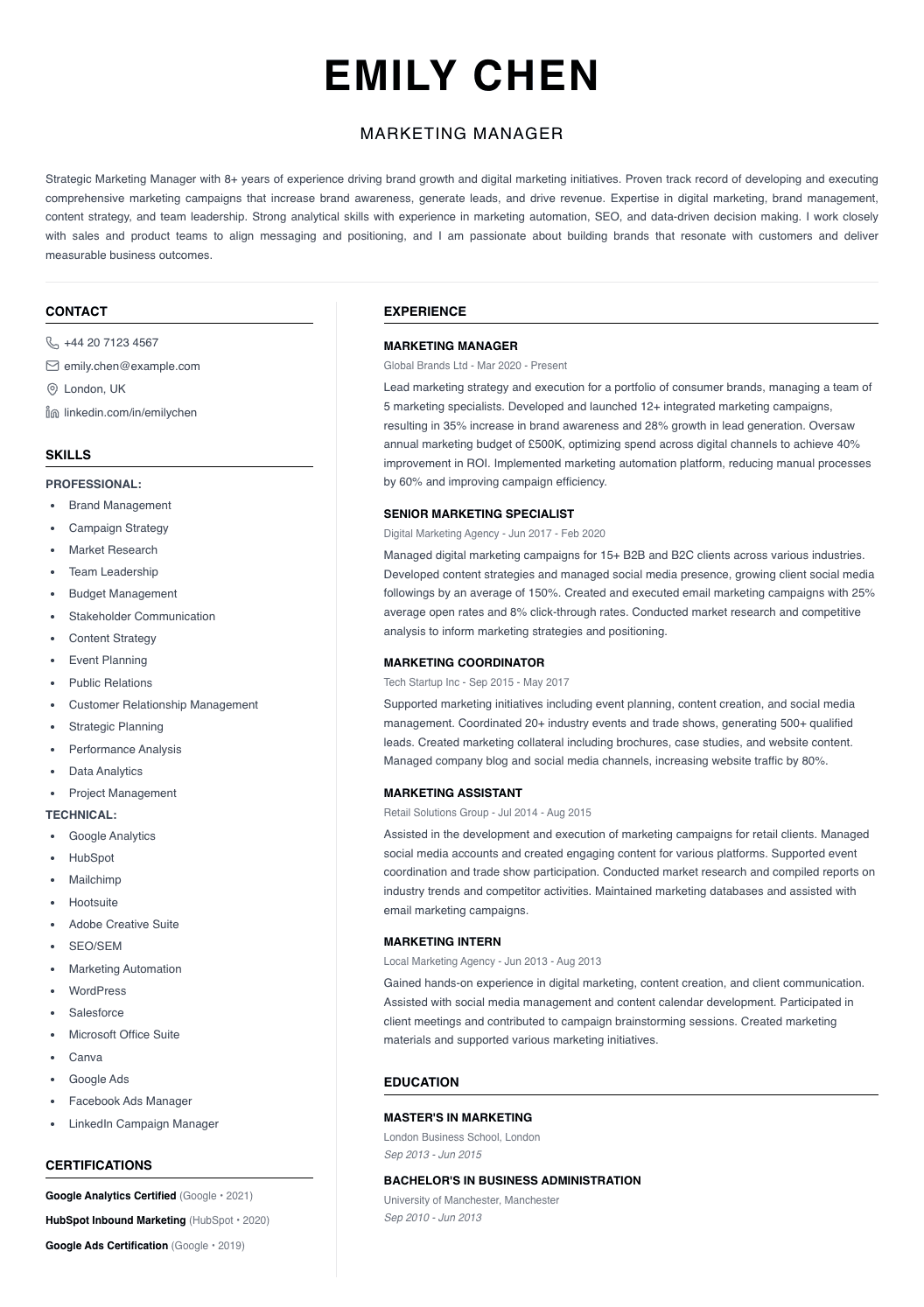free student cv template two column