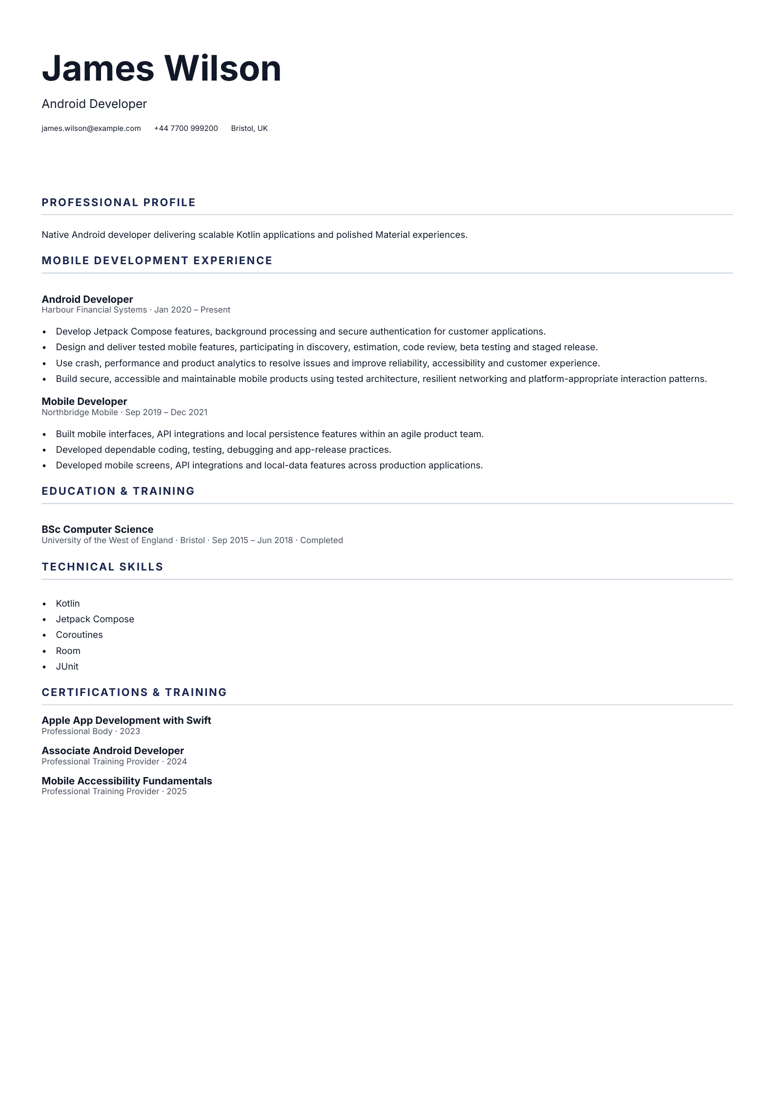 Android Developer CV template