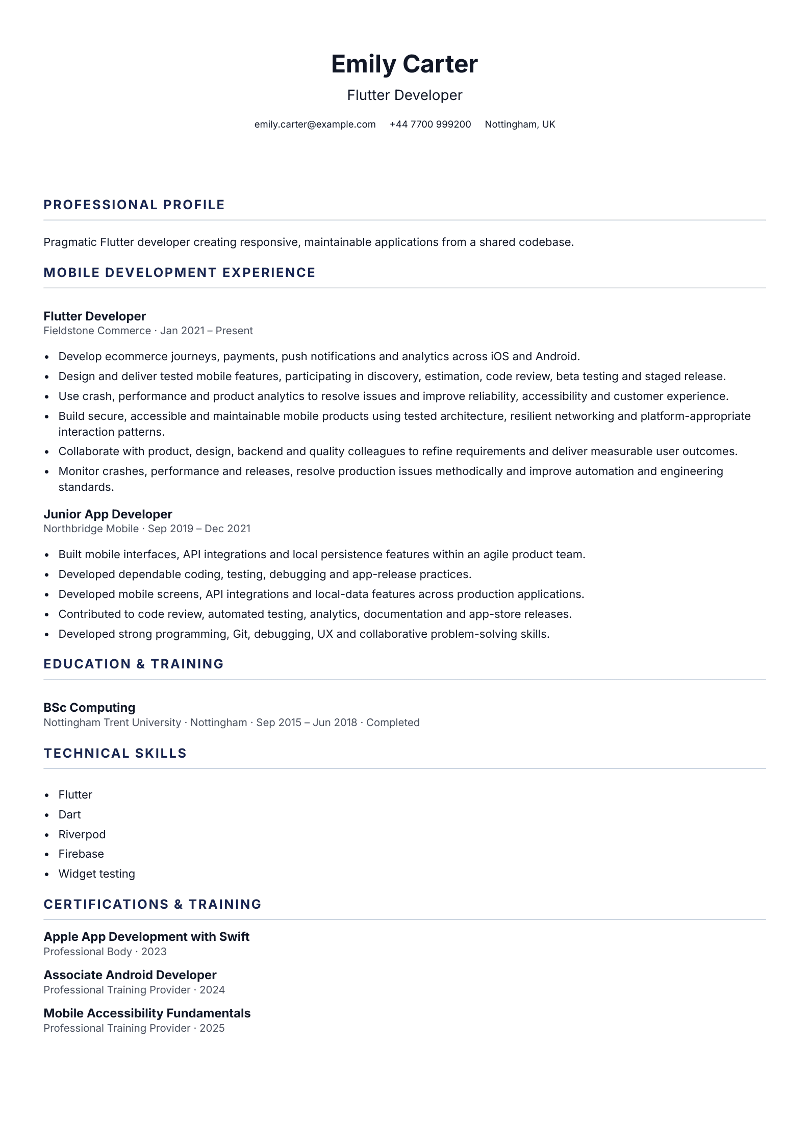 Flutter Developer CV template