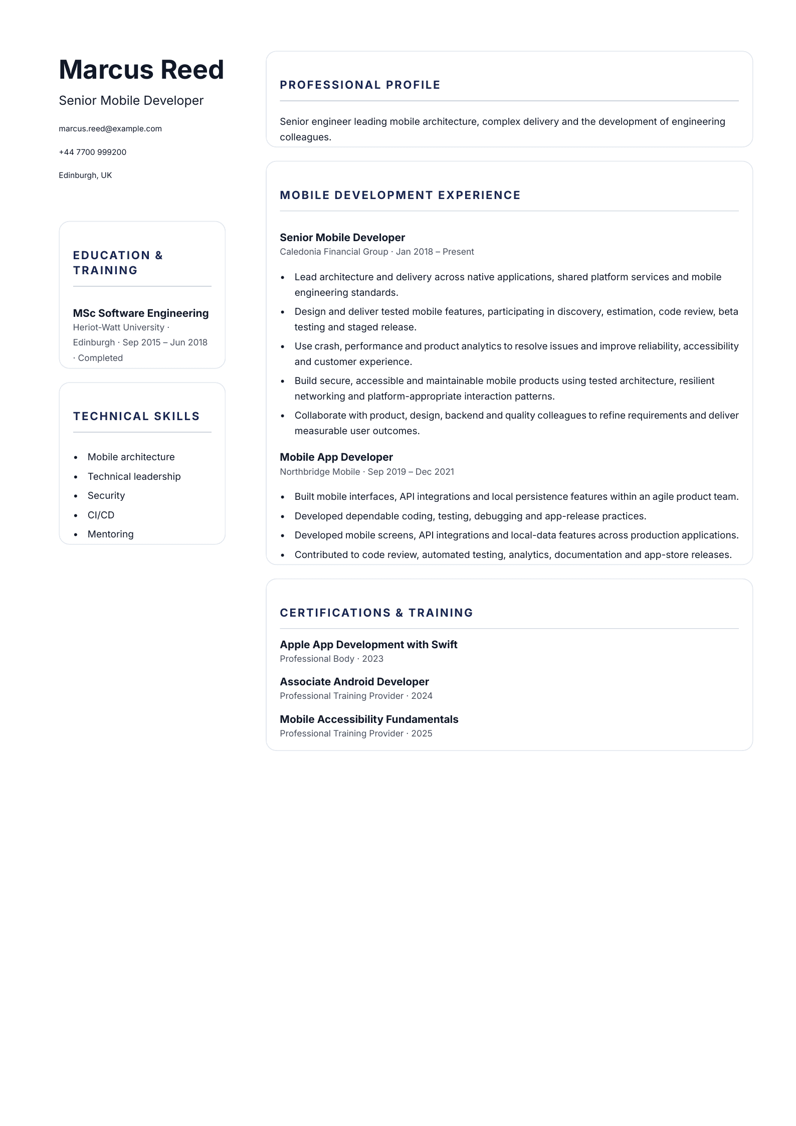 Senior Mobile Developer CV template