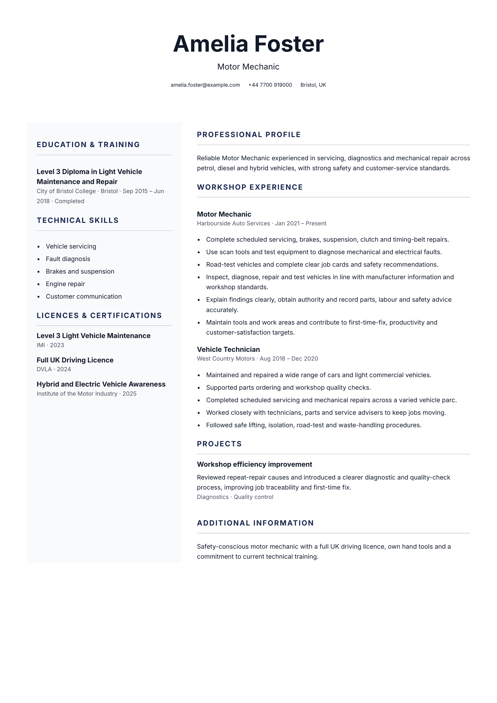 Motor mechanic CV