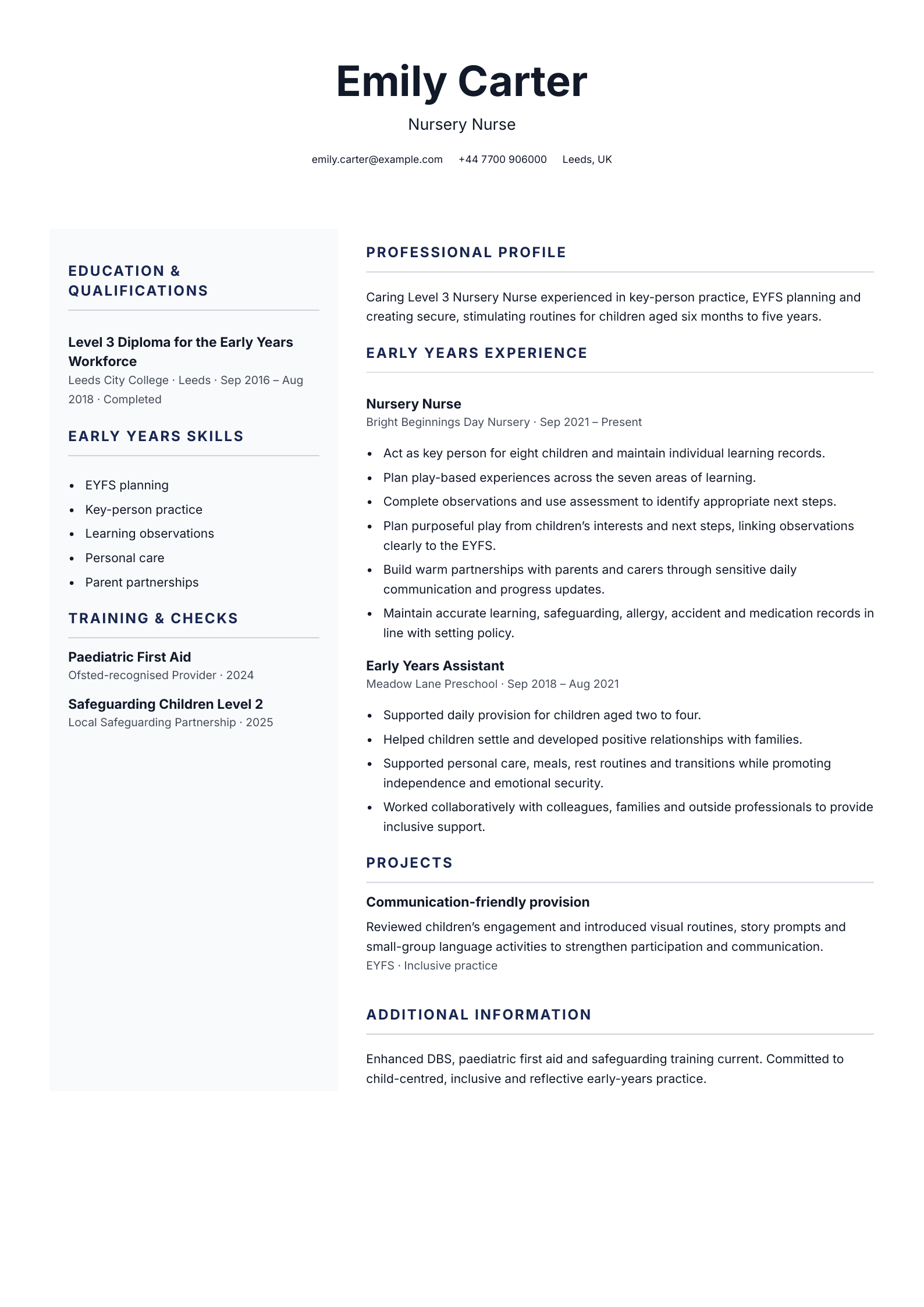Nursery nurse CV