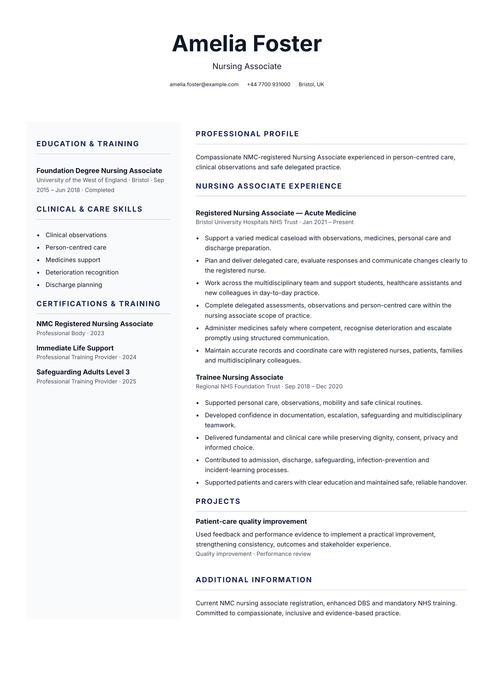 Nursing associate CV