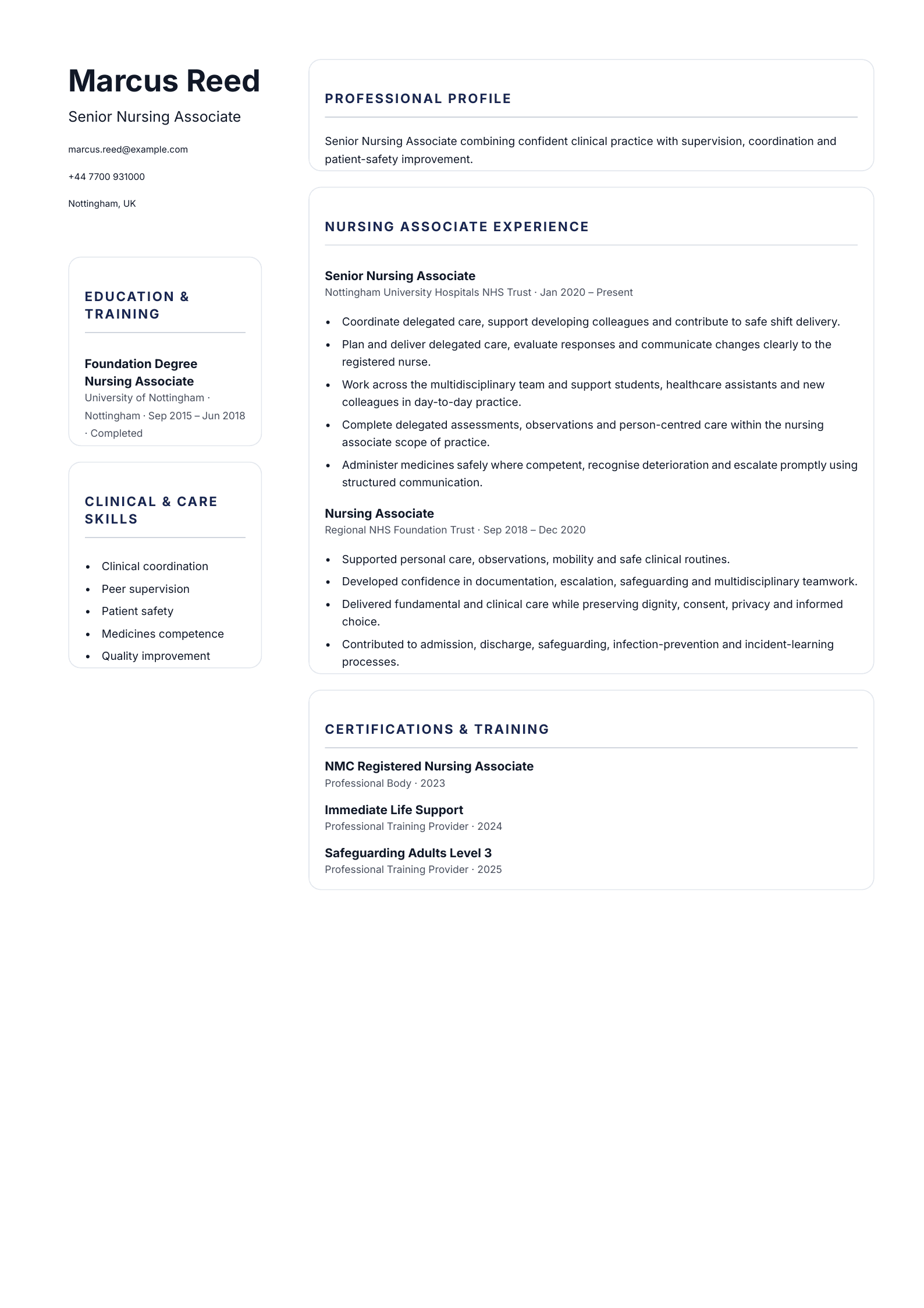 Senior Nursing Associate CV template