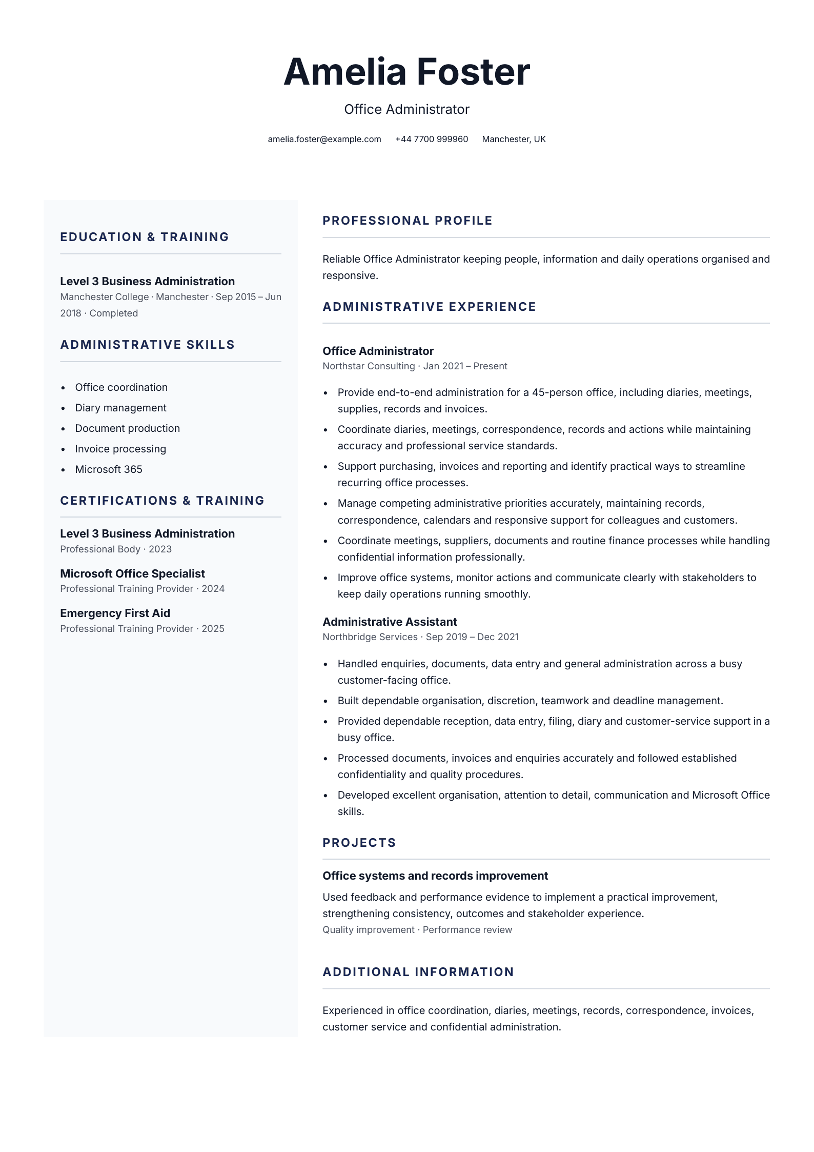 Office administrator CV