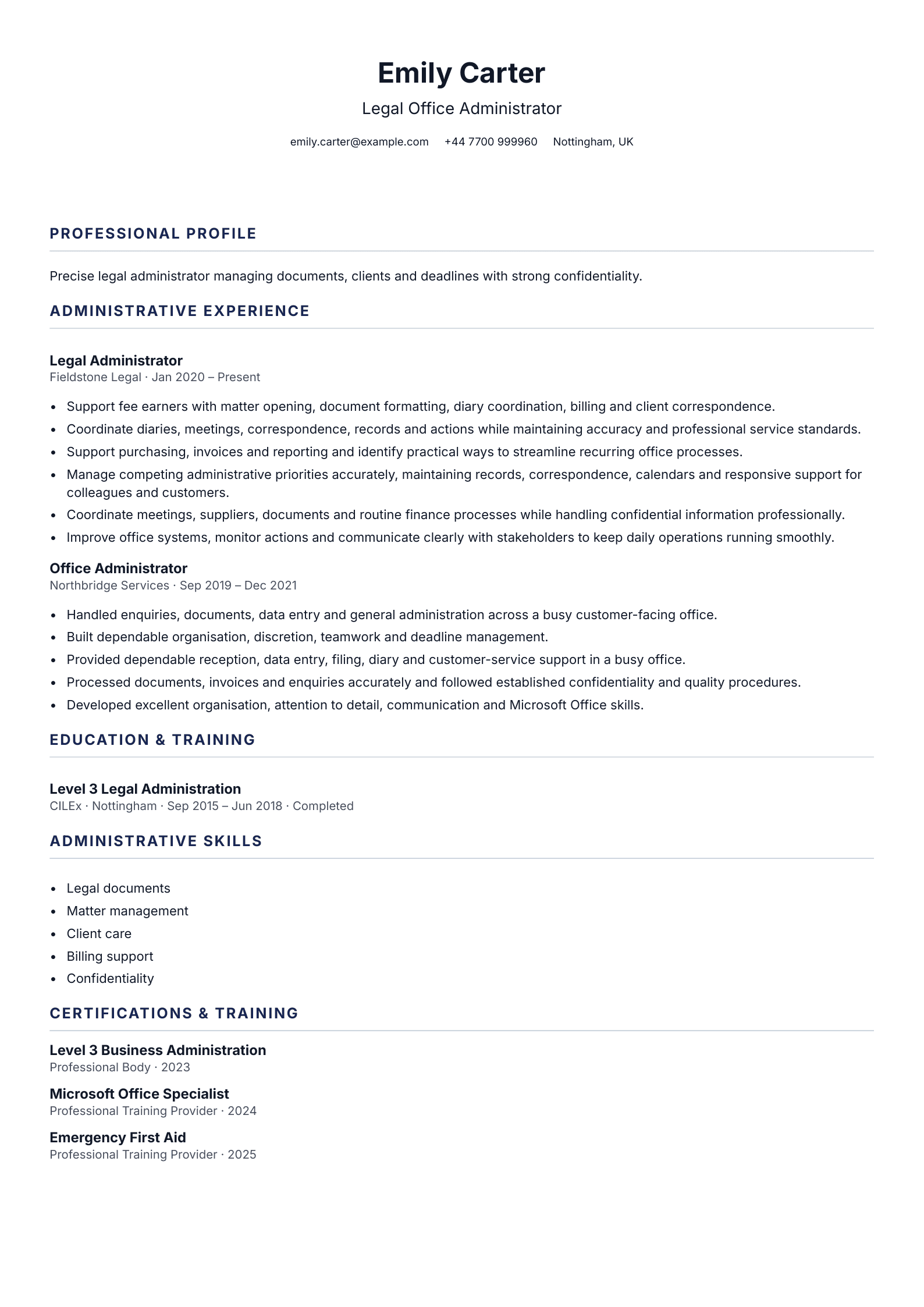 Legal Administrator CV template