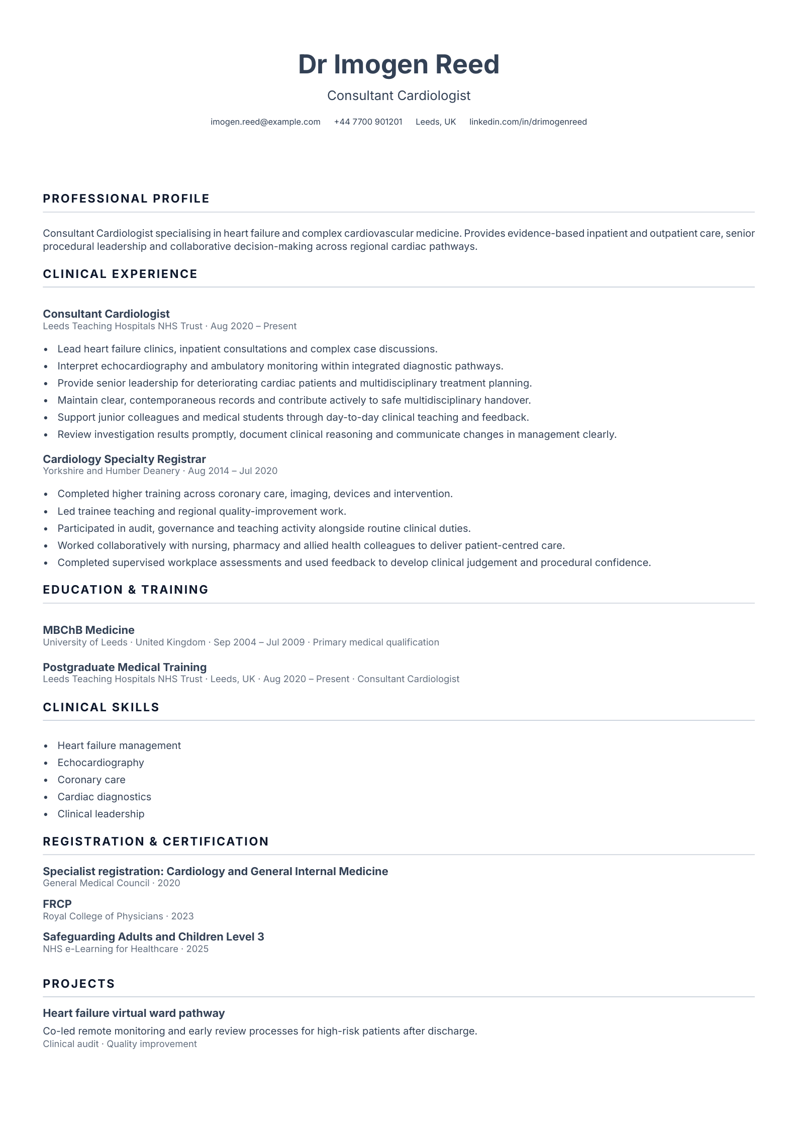 Cardiology physician CV