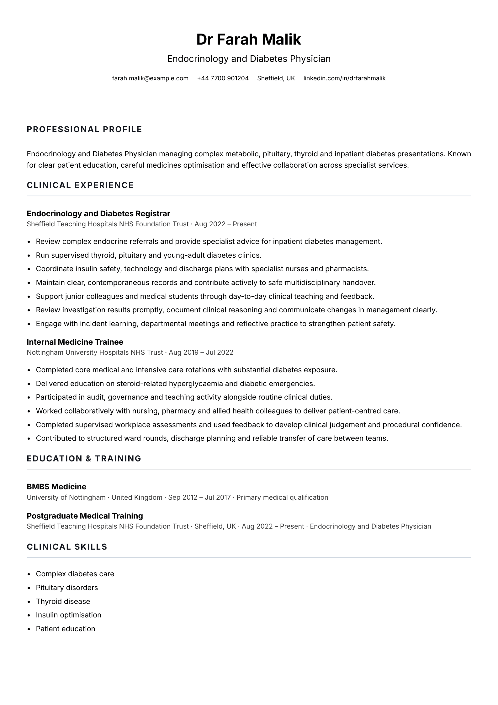 Endocrinology Physician CV template