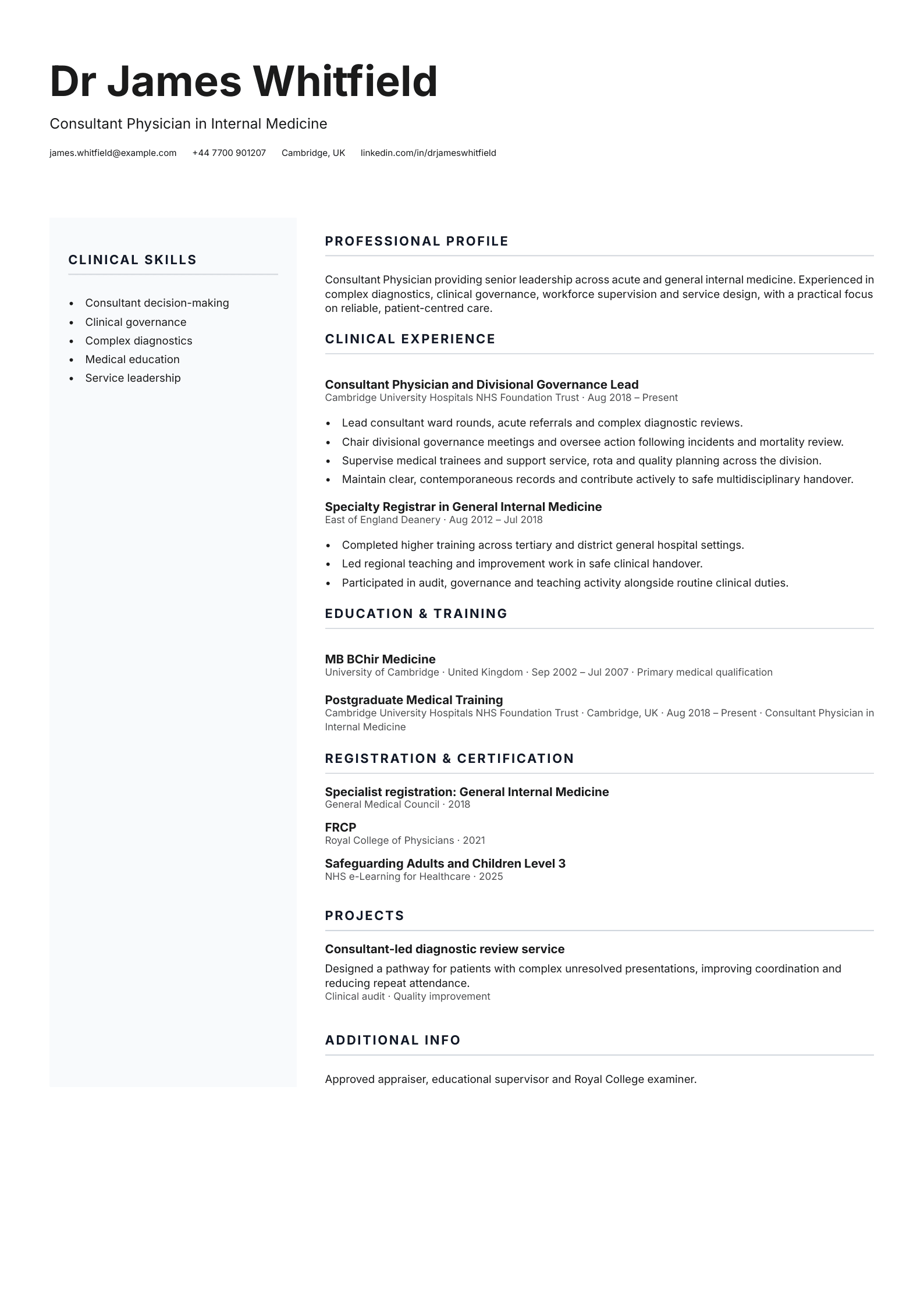 Consultant Physician CV template