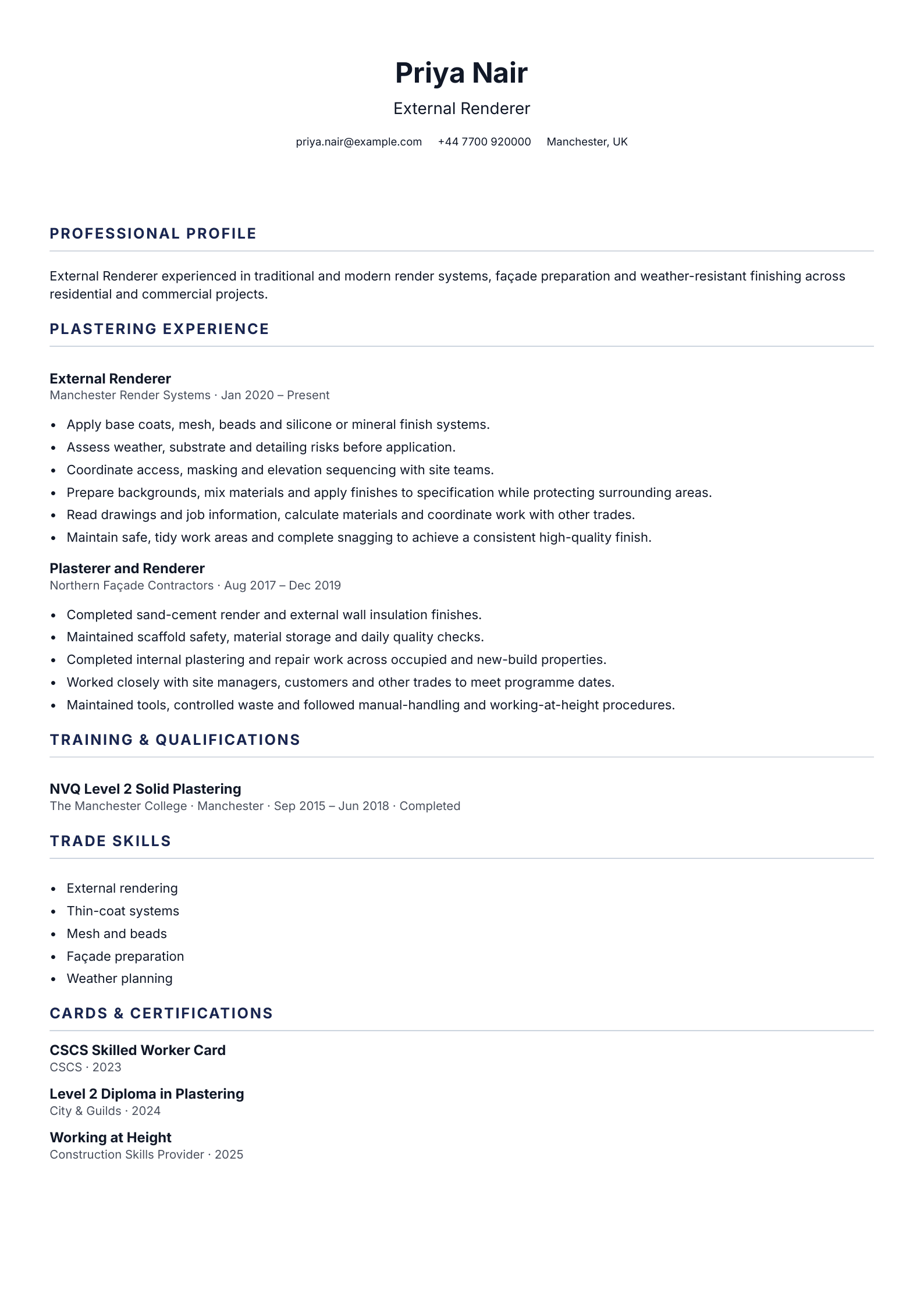 External Renderer CV template