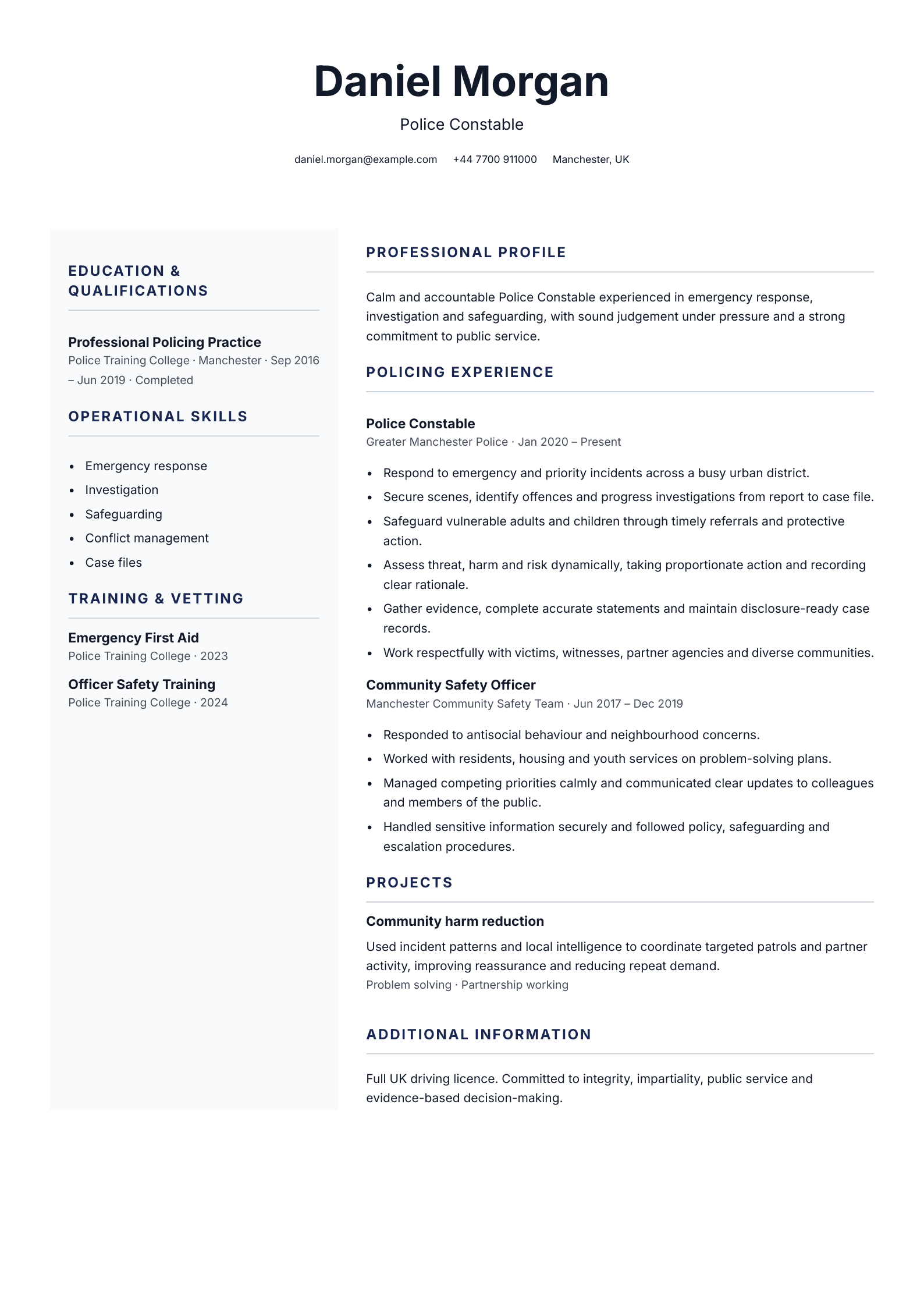 Police officer CV