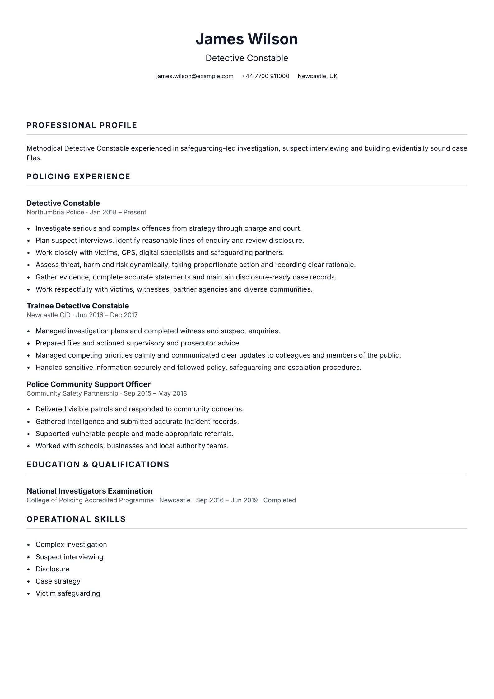 Detective Constable CV template