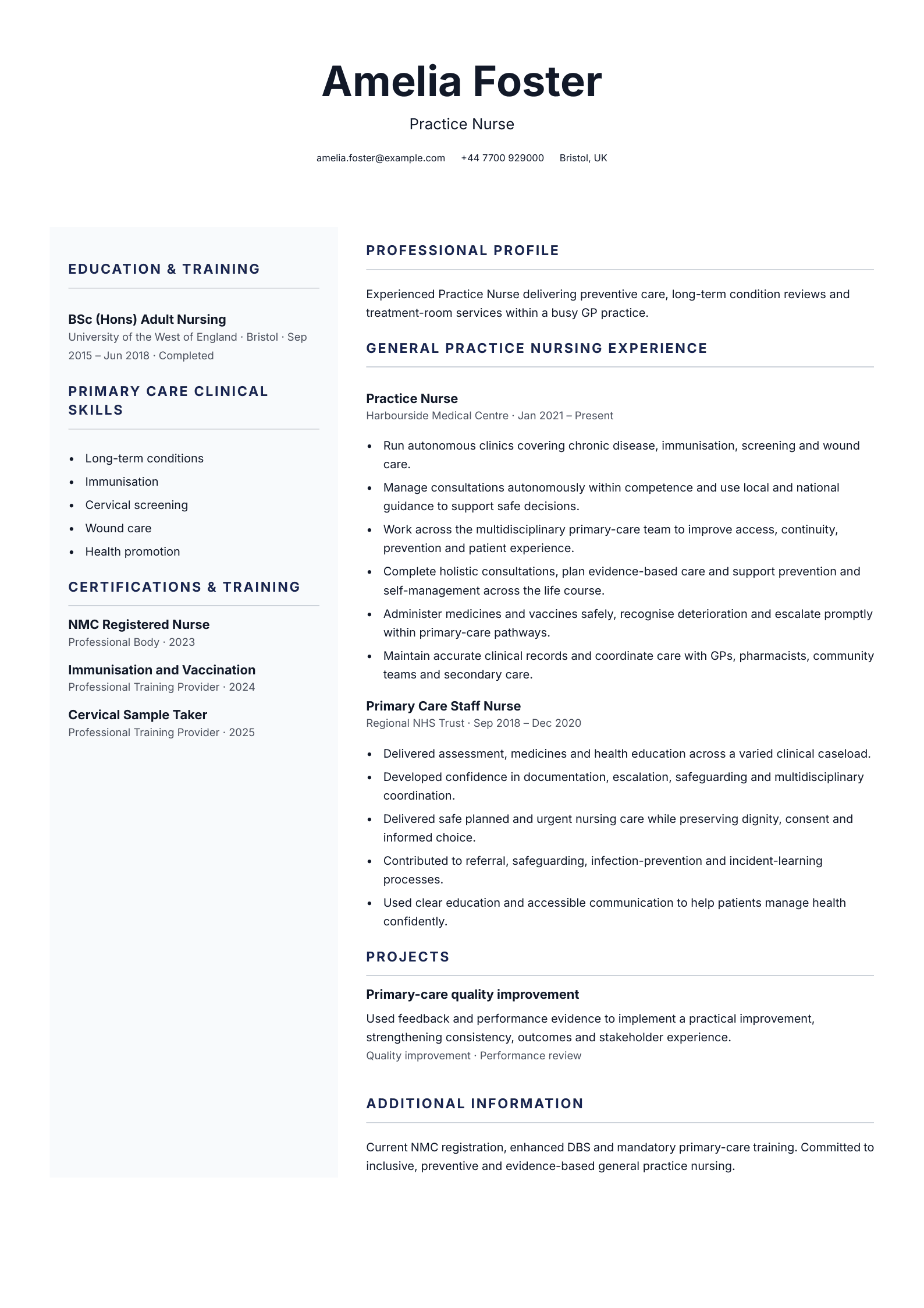 Practice nurse CV