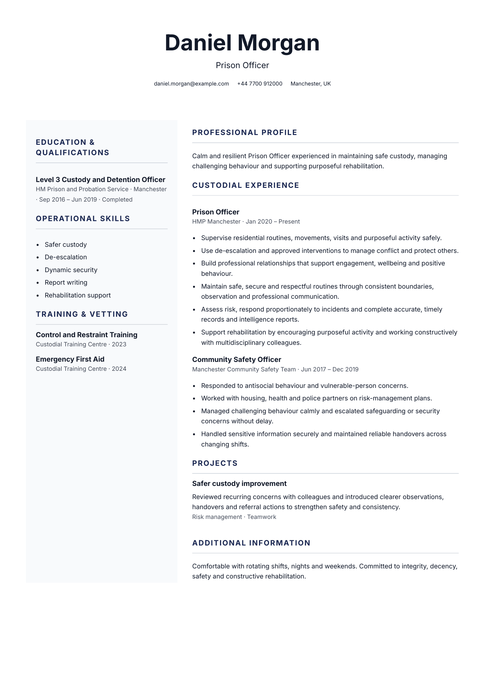 Prison officer CV